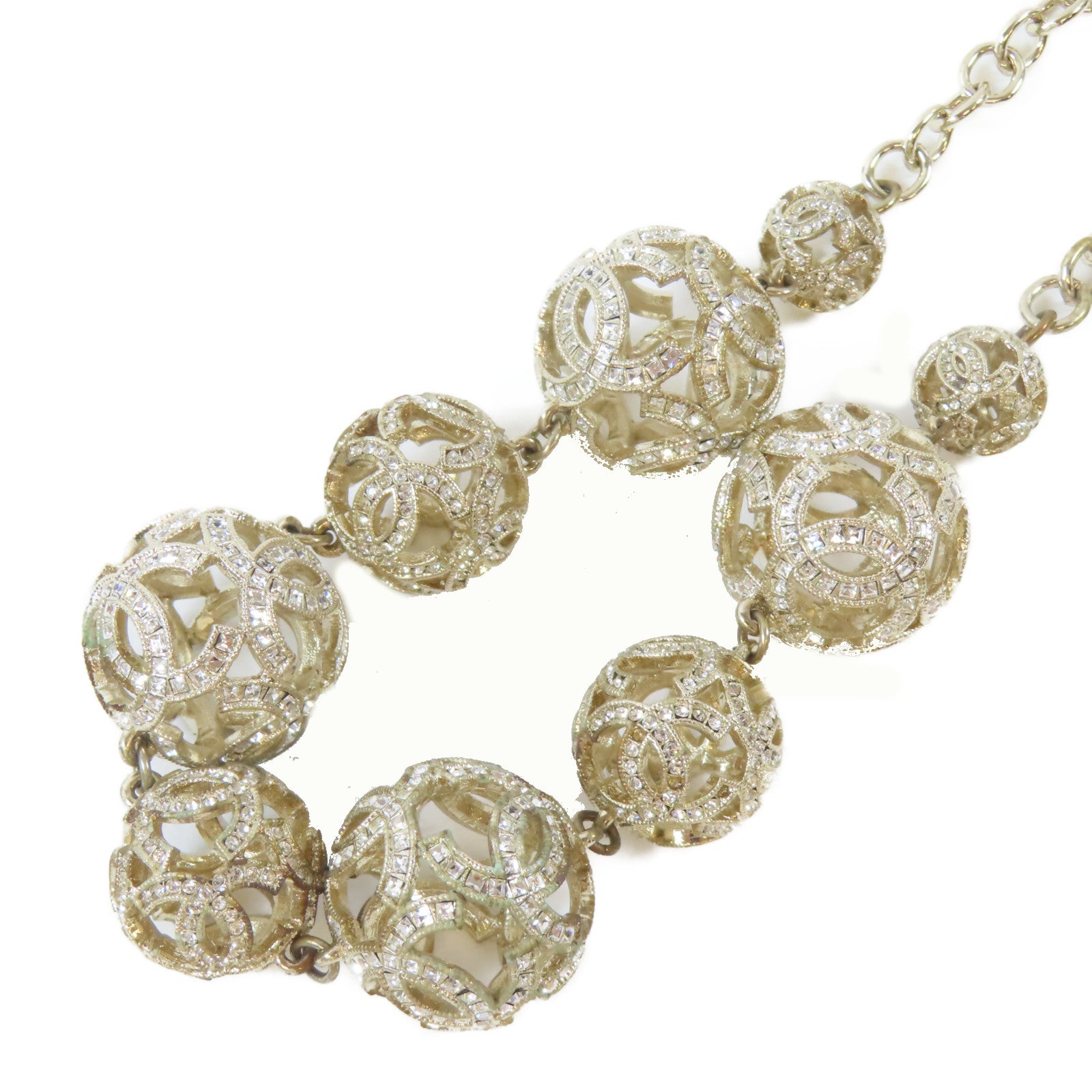CHANEL 金屬Crystal Ball Necklace項鍊金色