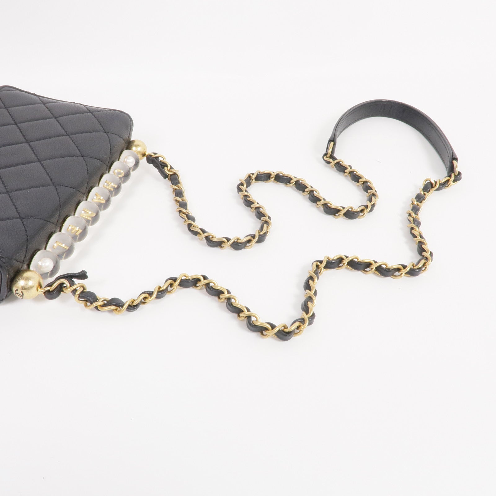 CHANEL 牛皮皮革Chain Shoulder金扣鏈帶肩背袋