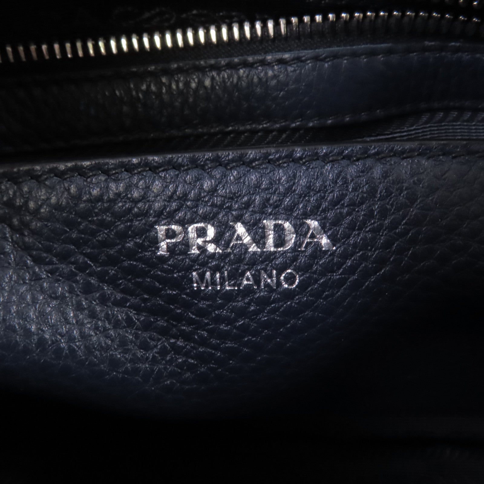 PRADA 牛皮皮革2way Shoulder Bag銀扣手挽肩背兩用袋寶藍色