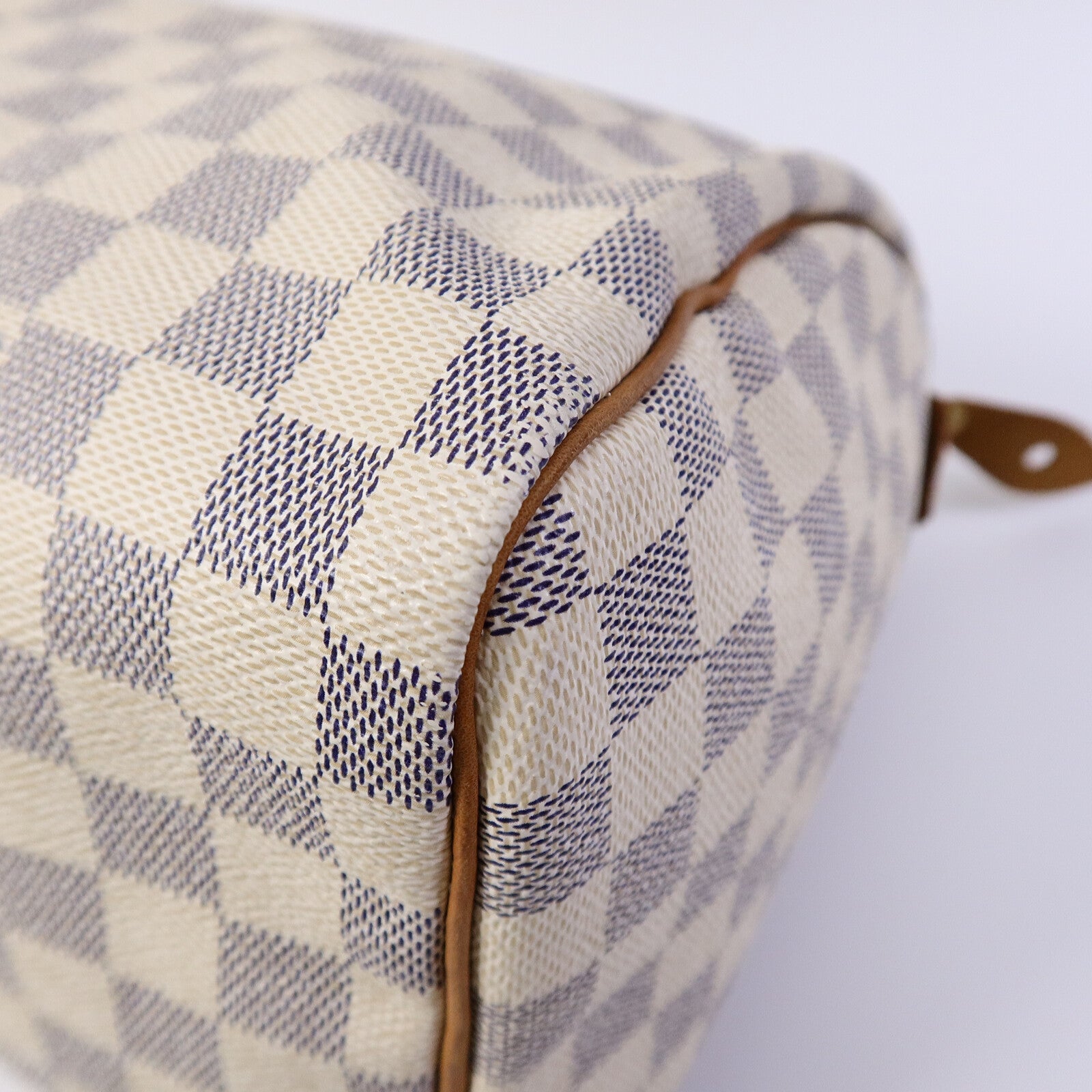 LOUIS VUITTON Damier Azur Speedy 30金扣手挽袋白色