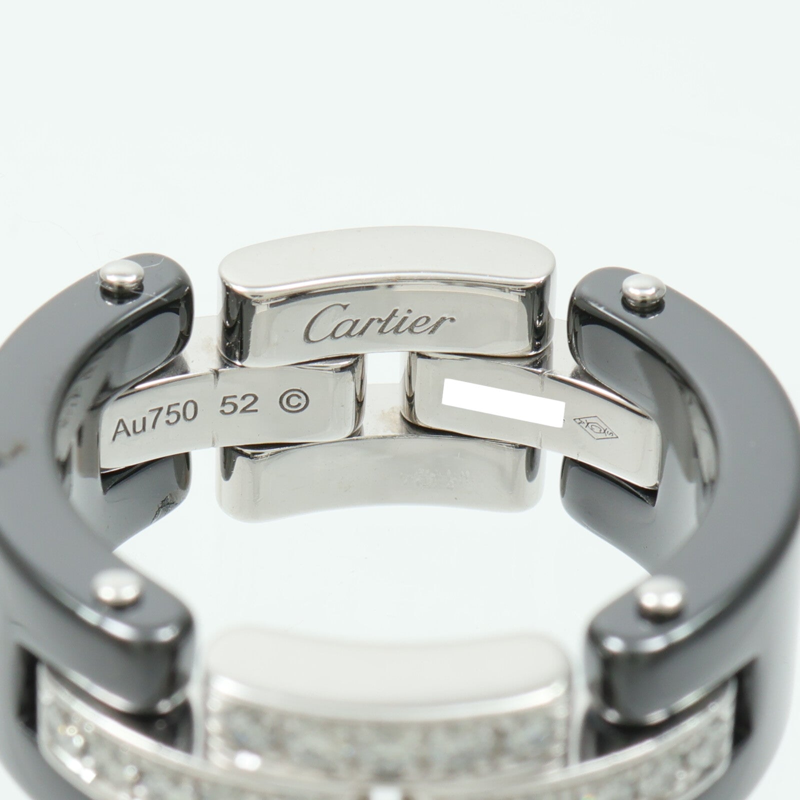 CARTIER 18K白金/陶瓷Maillon Panthere Ceramic Diamond Ring鑽石戒指