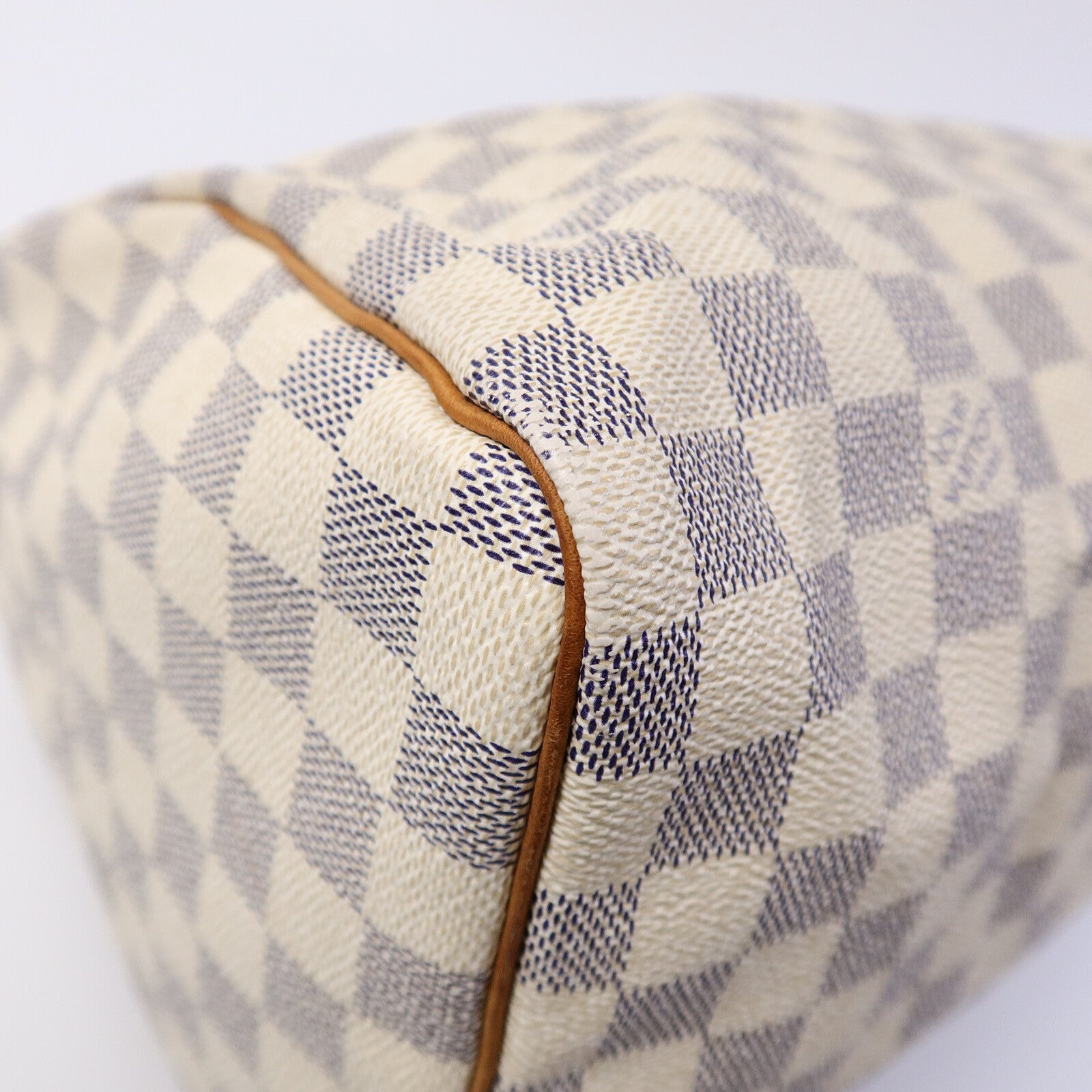 LOUIS VUITTON Damier Azur Speedy 30金扣手挽袋白色