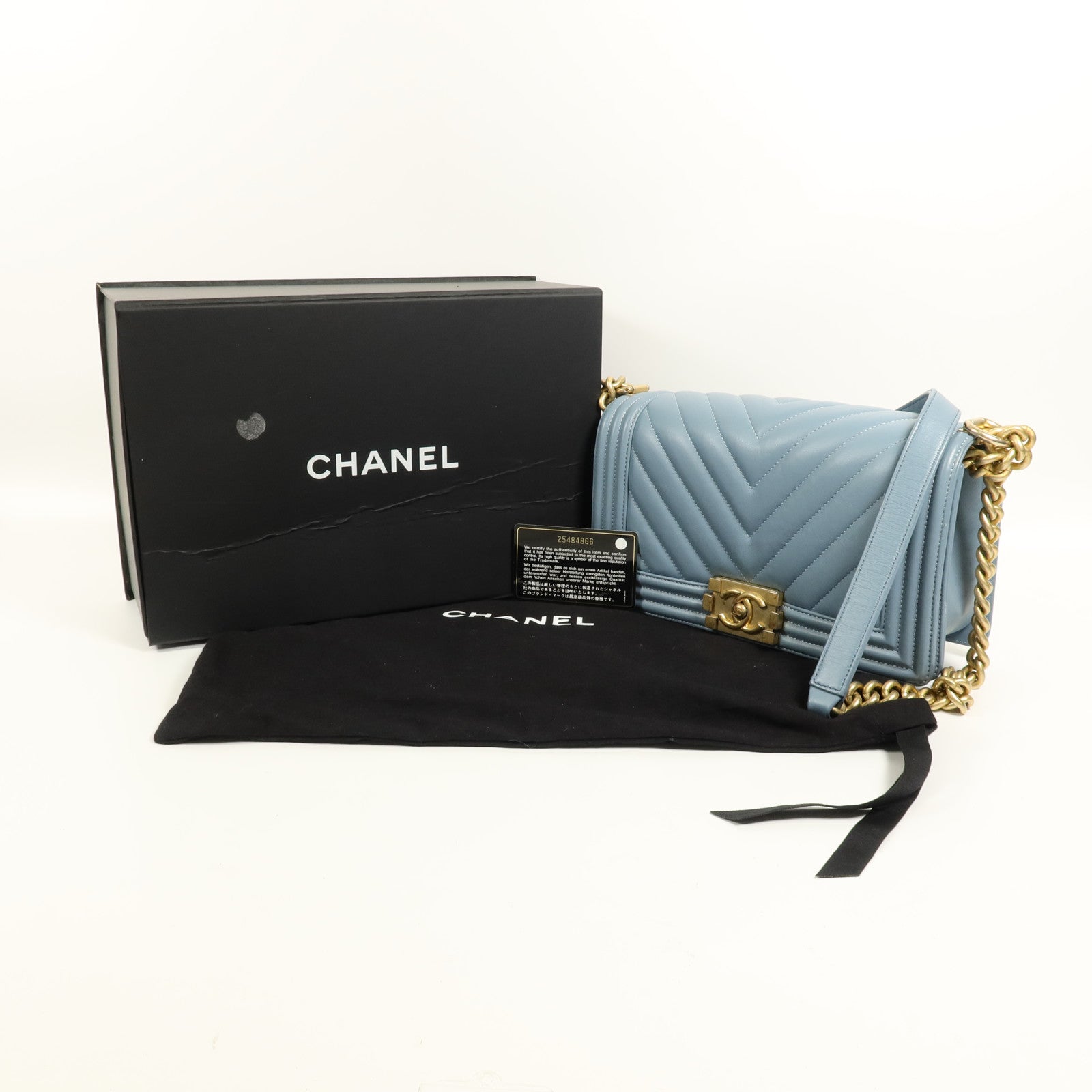 CHANEL 羊皮皮革Boy 25金扣鏈帶肩背袋