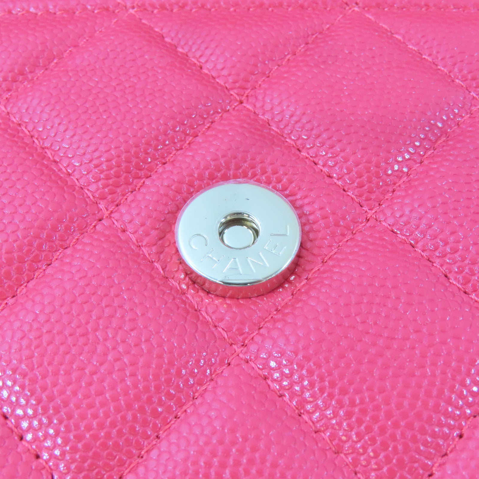 CHANEL 菱格牛皮皮革WOC Wallet On Chain金扣鏈帶肩背袋粉紅色