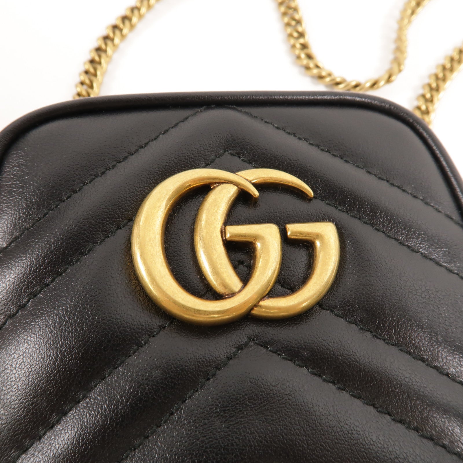GUCCI 牛皮皮革GG Marmont Mini鏈帶肩背袋
