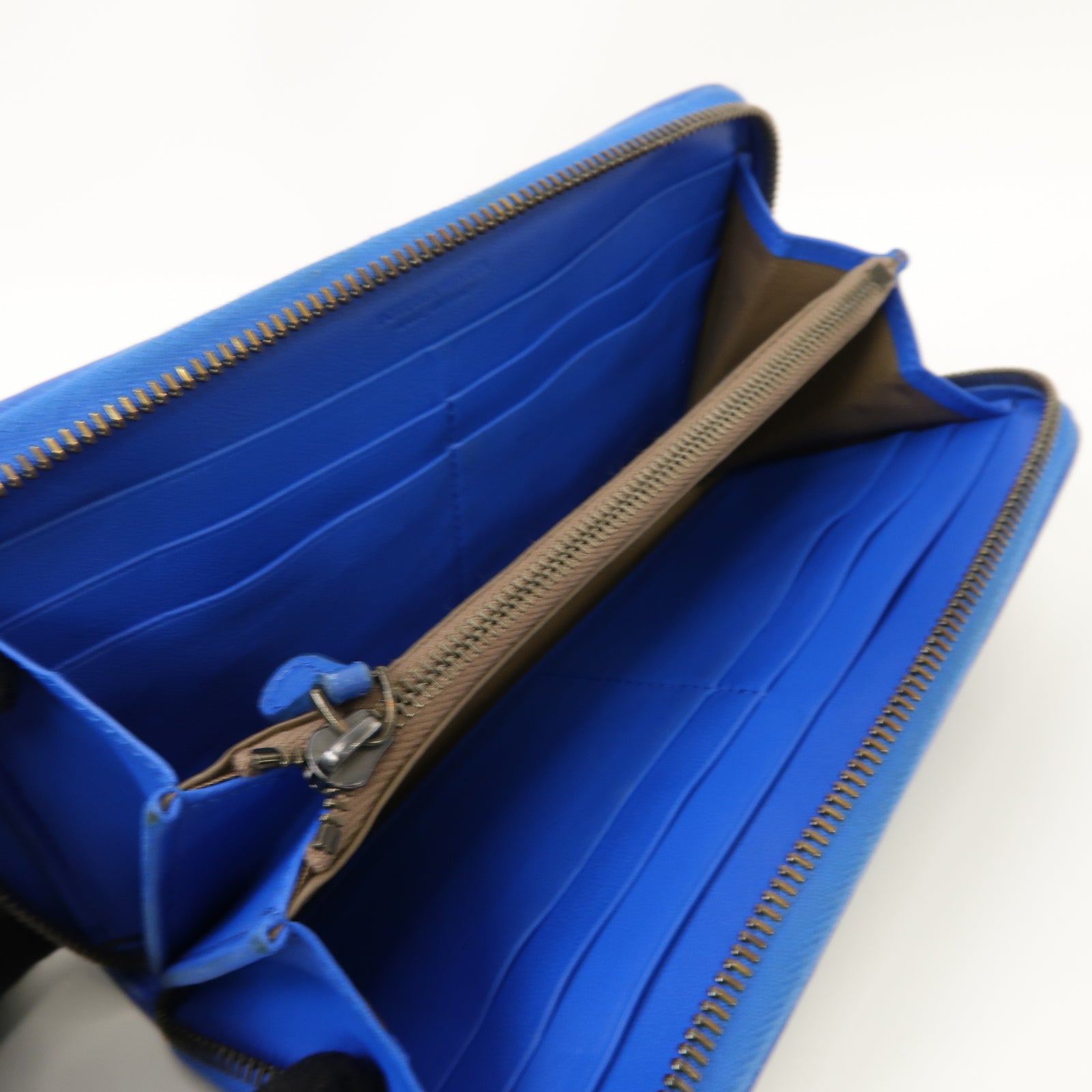 BOTTEGA VENETA 羊皮皮革Long Wallet金扣/銀扣長錢包藍色