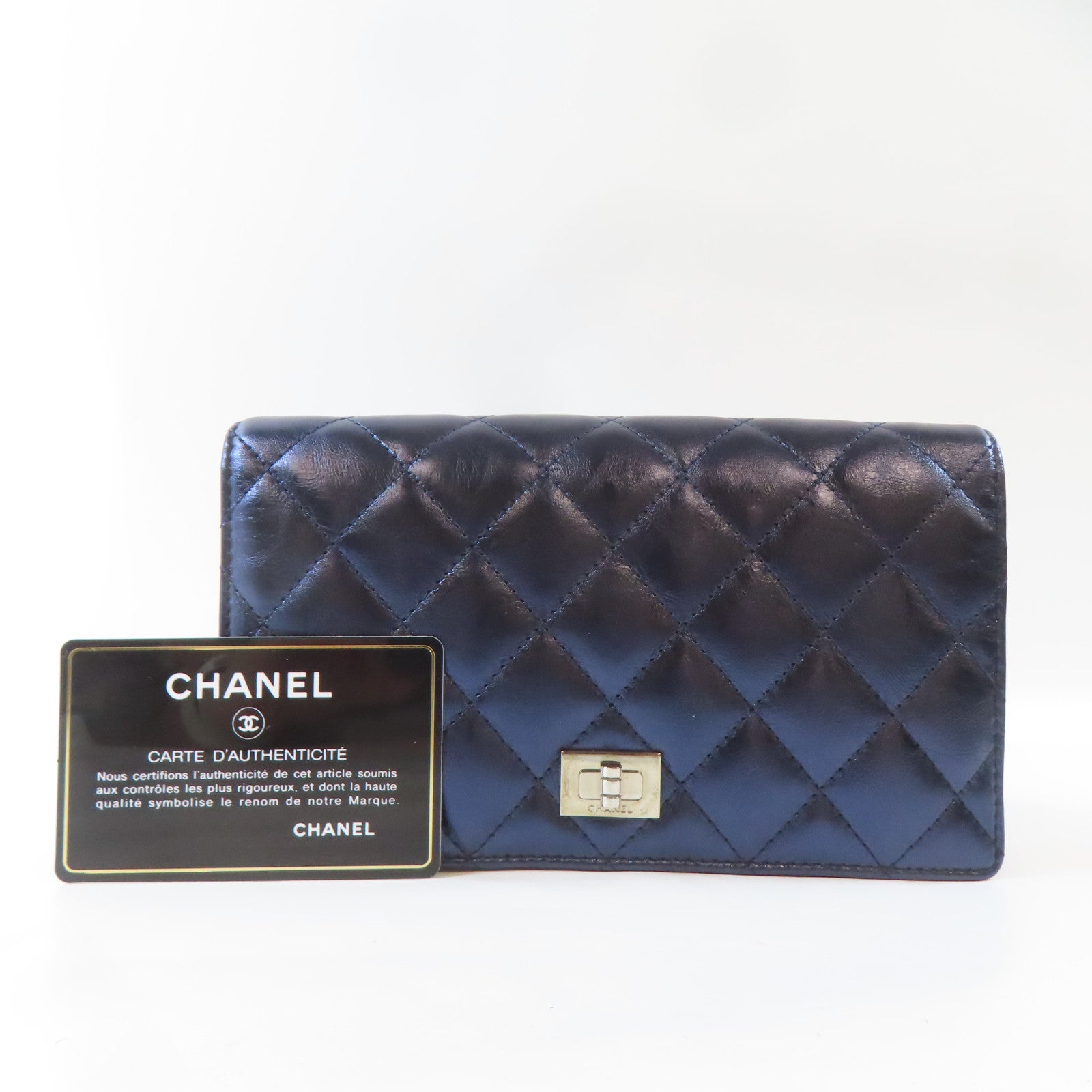 CHANEL 【激減優惠】菱格牛皮皮革Long Wallet銀扣長錢包藍色
