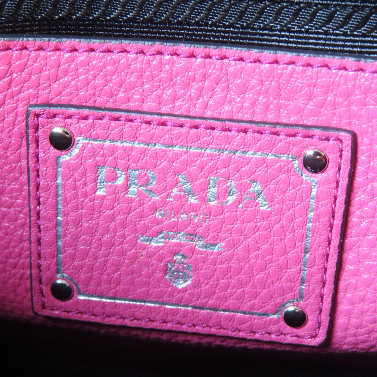 PRADA 【激減優惠】牛皮皮革Shoulder Bag銀扣手挽肩背兩用袋桃紅色