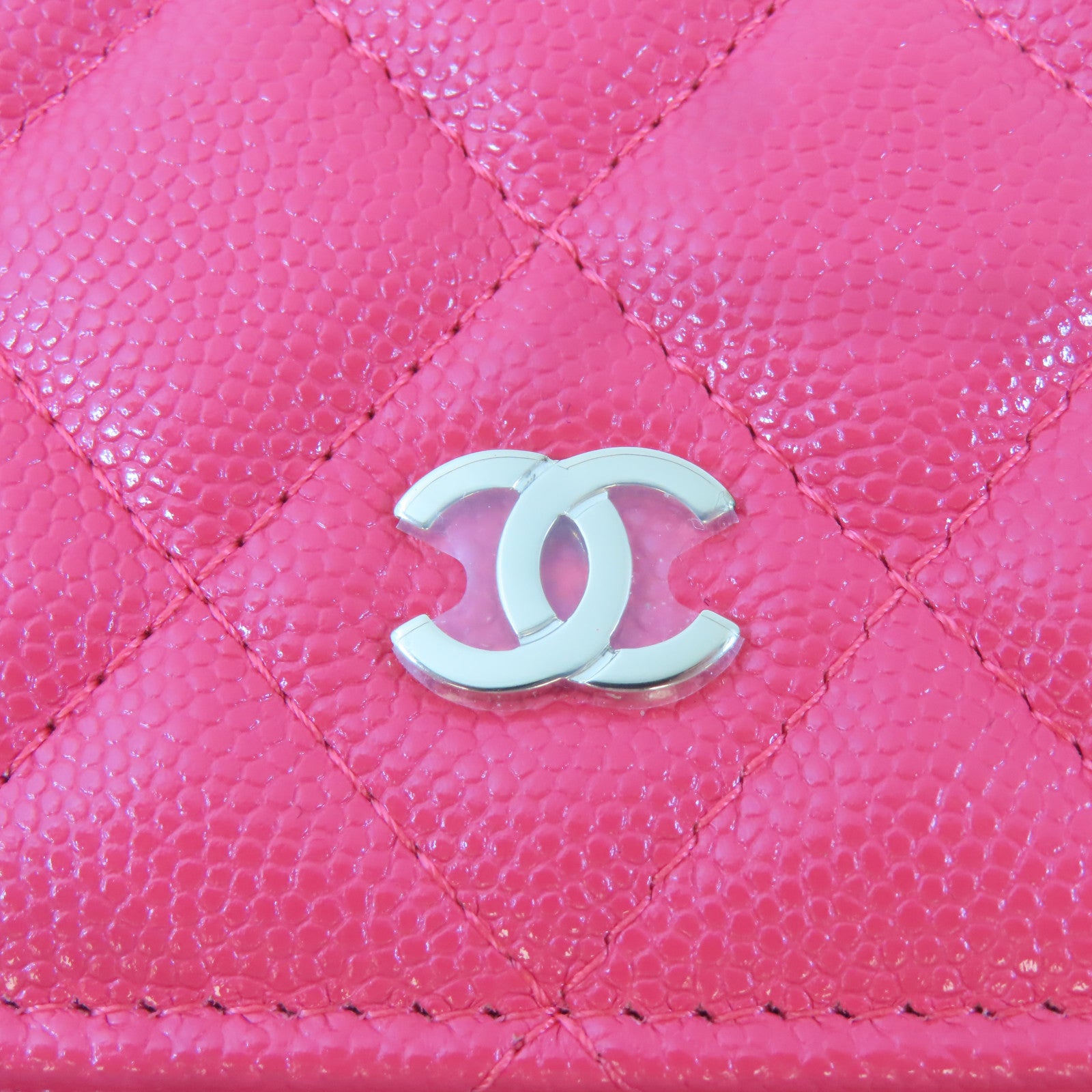 CHANEL 菱格牛皮皮革WOC Wallet On Chain金扣鏈帶肩背袋粉紅色