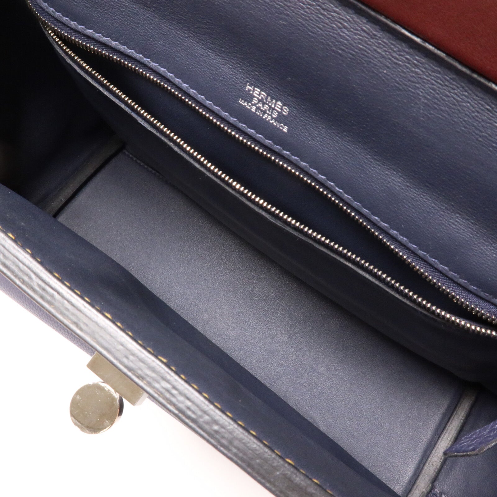 HERMES Clemence皮革/Swift皮革24/24 29cm手挽肩背兩用袋Bleu Indigo/Bordraux
