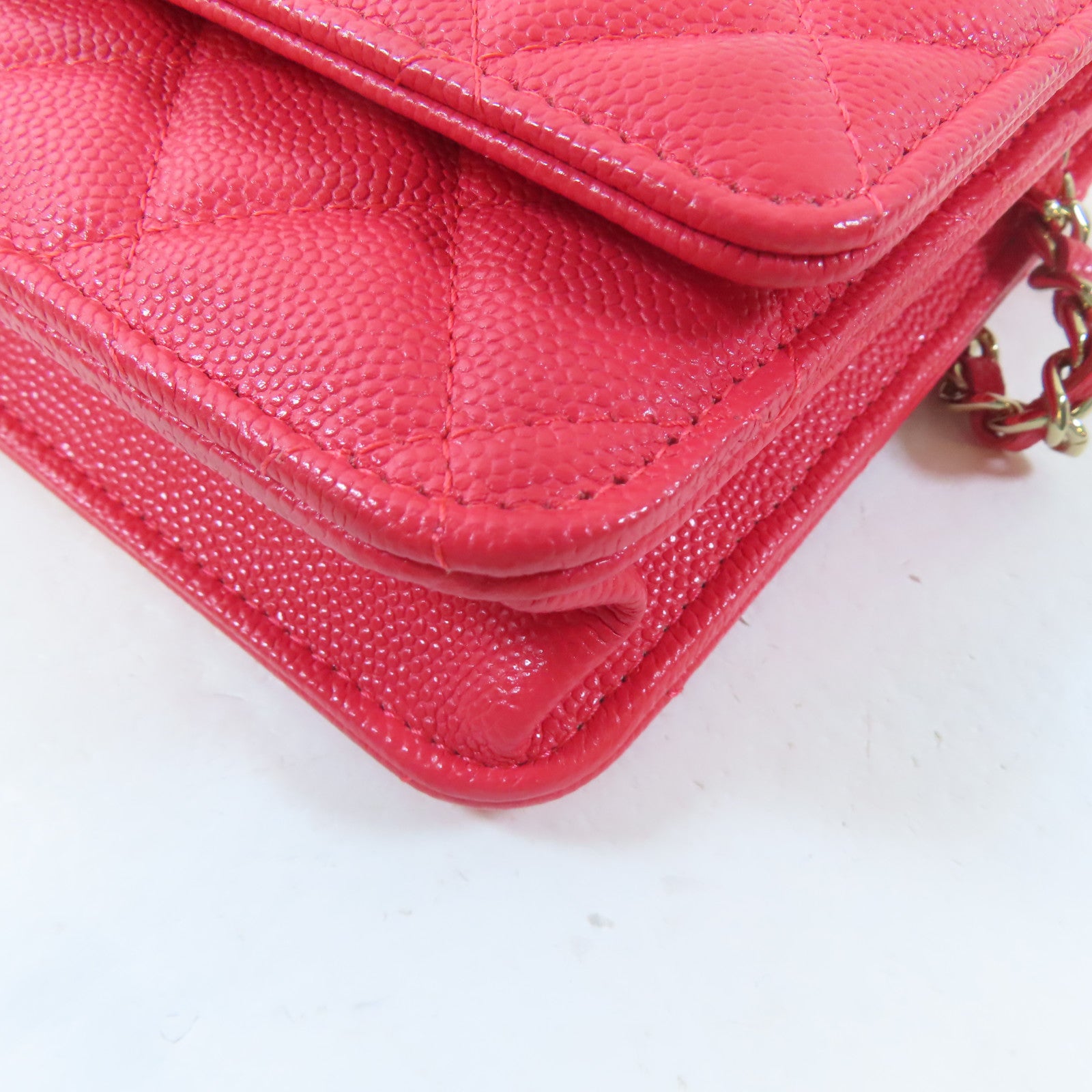CHANEL 菱格牛皮皮革WOC Wallet On Chain金扣鏈帶肩背袋粉紅色