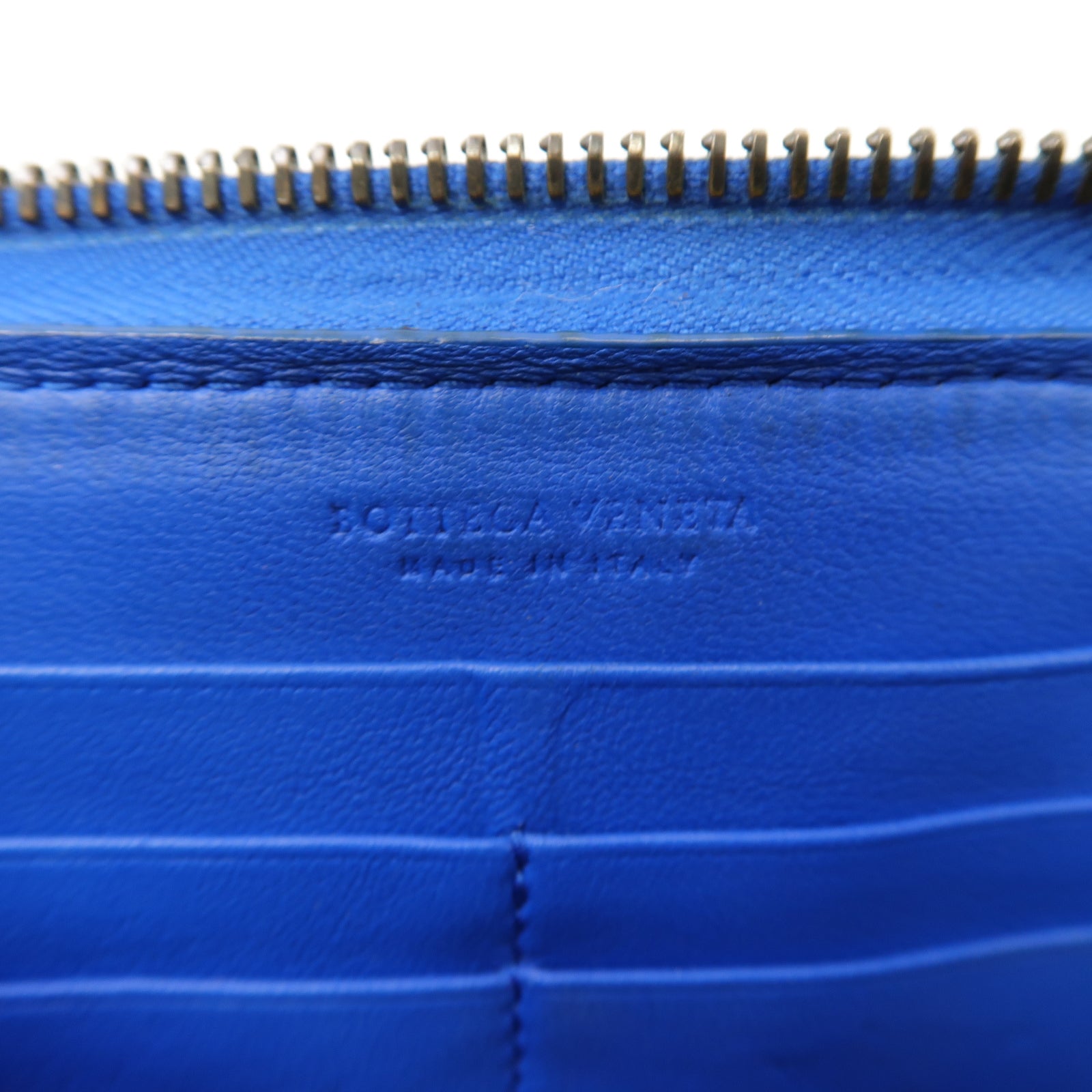 BOTTEGA VENETA 羊皮皮革Long Wallet金扣/銀扣長錢包藍色