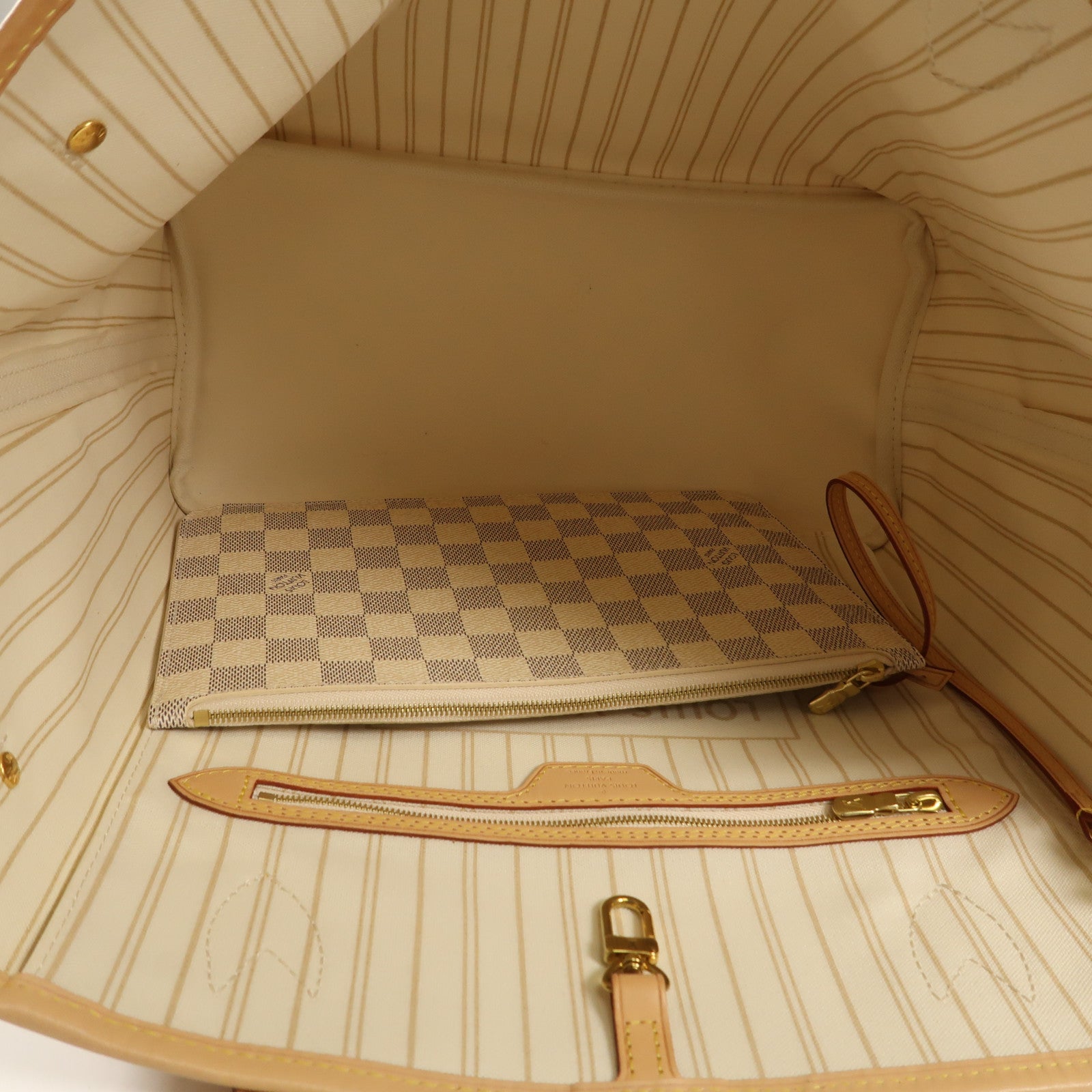 LOUIS VUITTON Damier Azur Neverfull MM金扣手挽袋