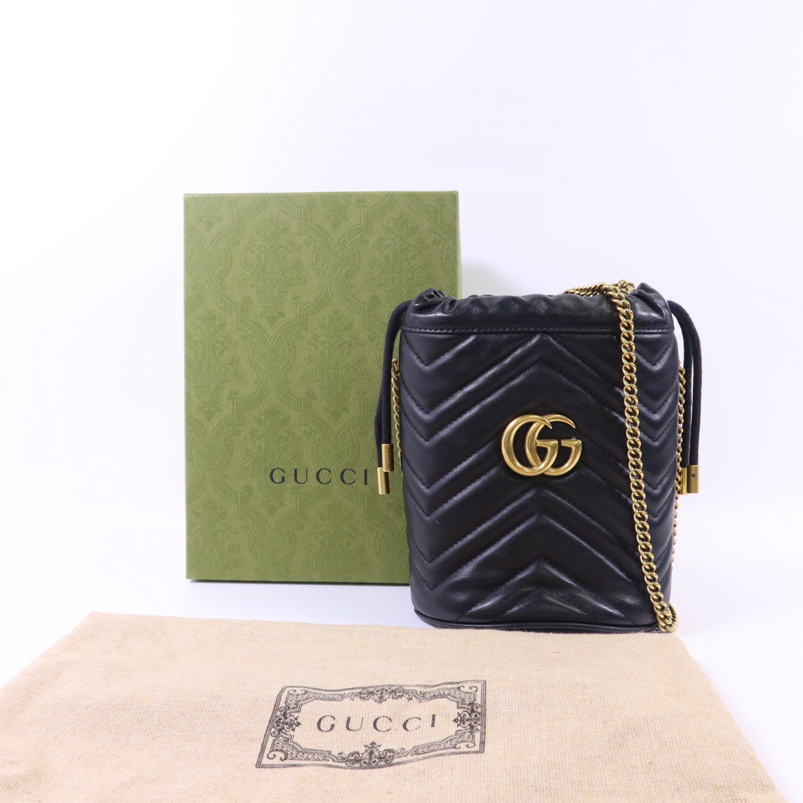GUCCI 【激減優惠】皮革GG Marmont Bucket金扣鏈帶肩背袋