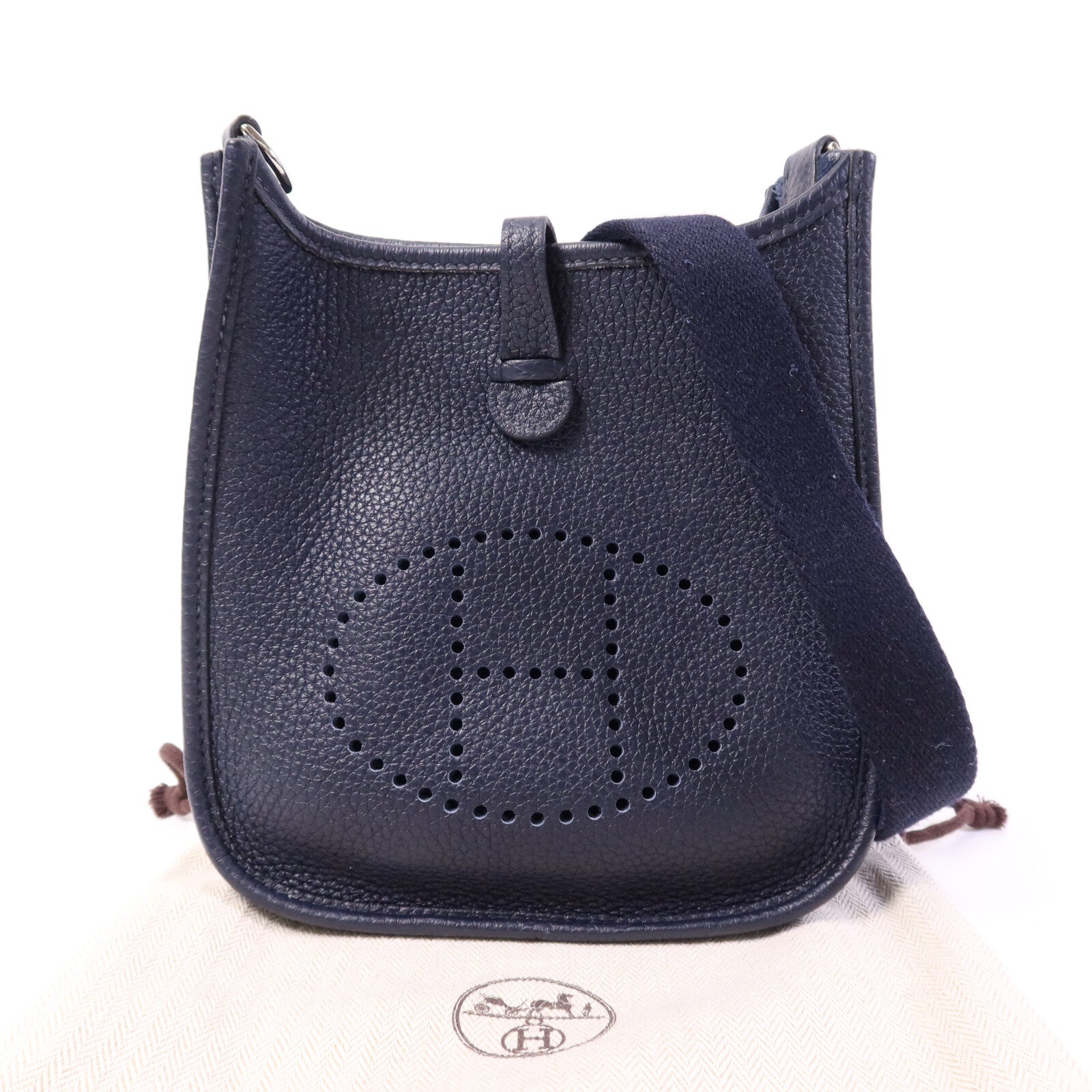 HERMES Clemence皮革Evelyne TPM銀扣肩背袋Bleu Nuit