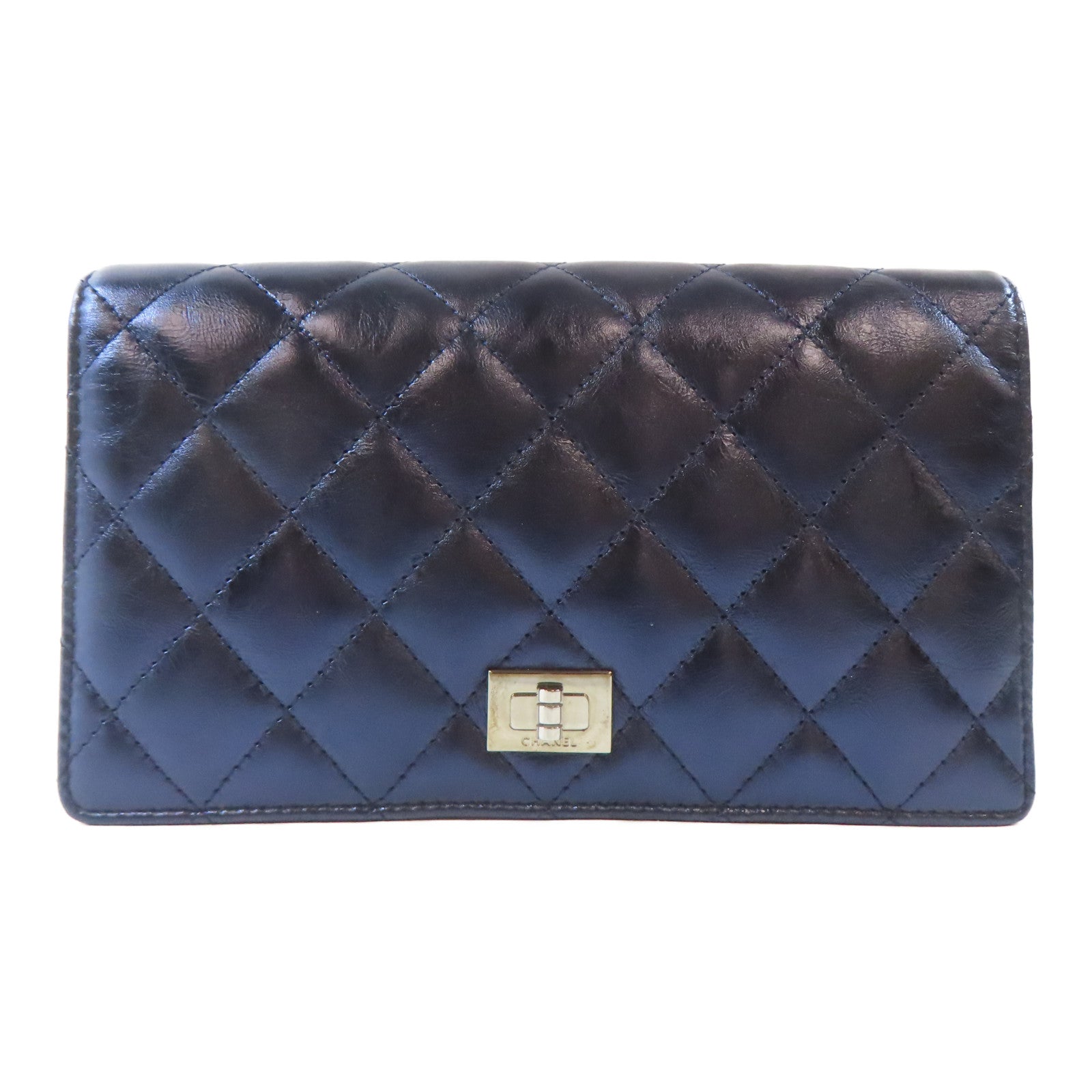 CHANEL 【激減優惠】菱格牛皮皮革Long Wallet銀扣長錢包藍色