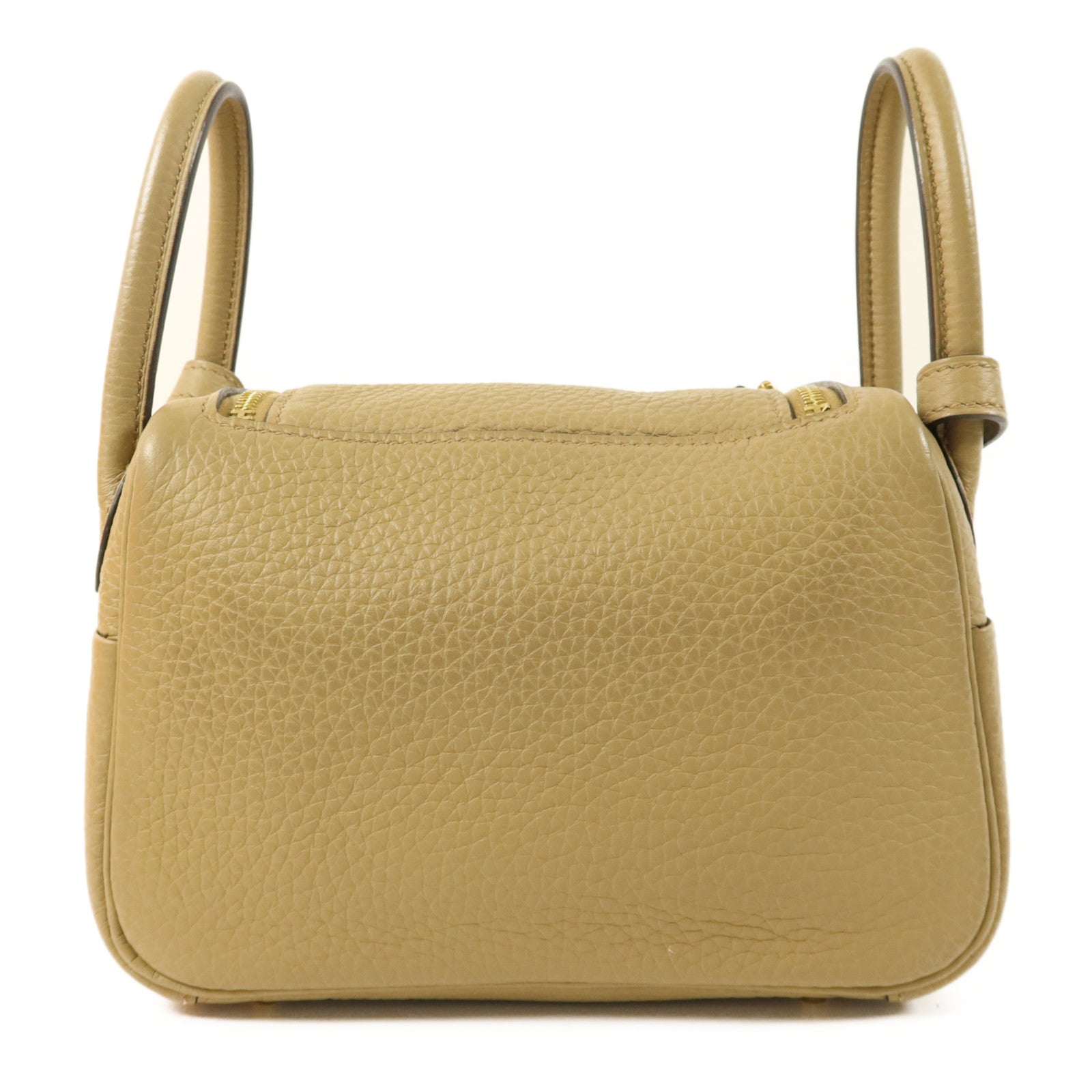 HERMES Clemence皮革Mini Lindy金扣手挽肩背兩用袋Beige Marfa