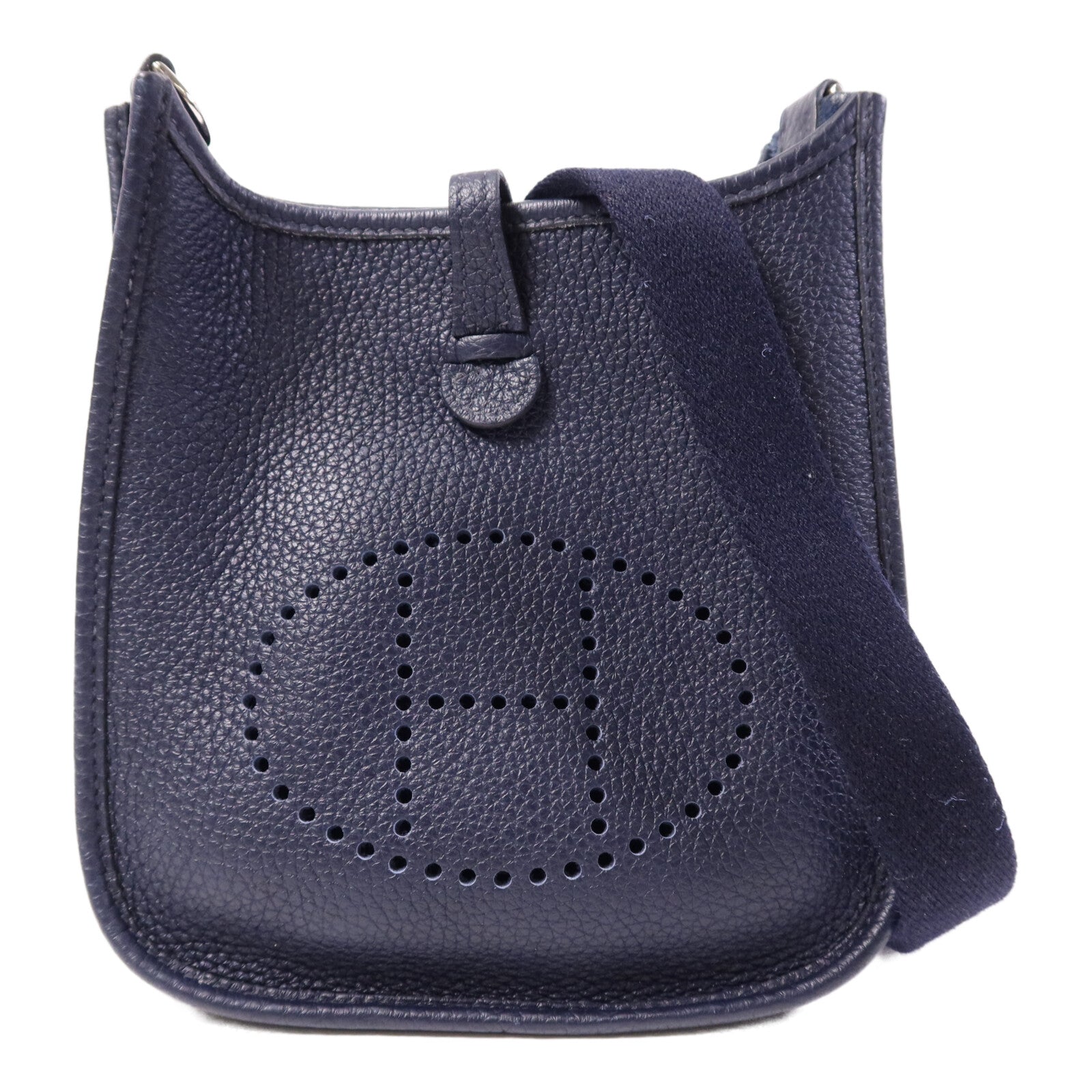 HERMES Clemence皮革Evelyne TPM銀扣肩背袋Bleu Nuit