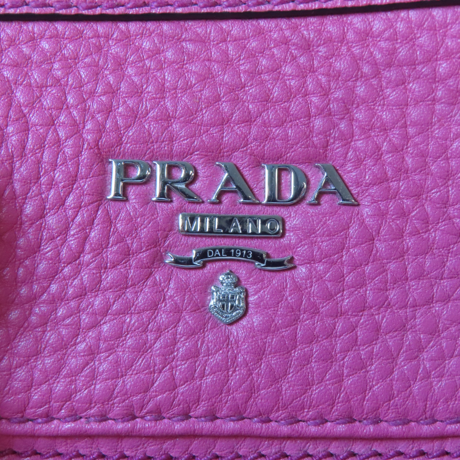 PRADA 【激減優惠】牛皮皮革Shoulder Bag銀扣手挽肩背兩用袋桃紅色