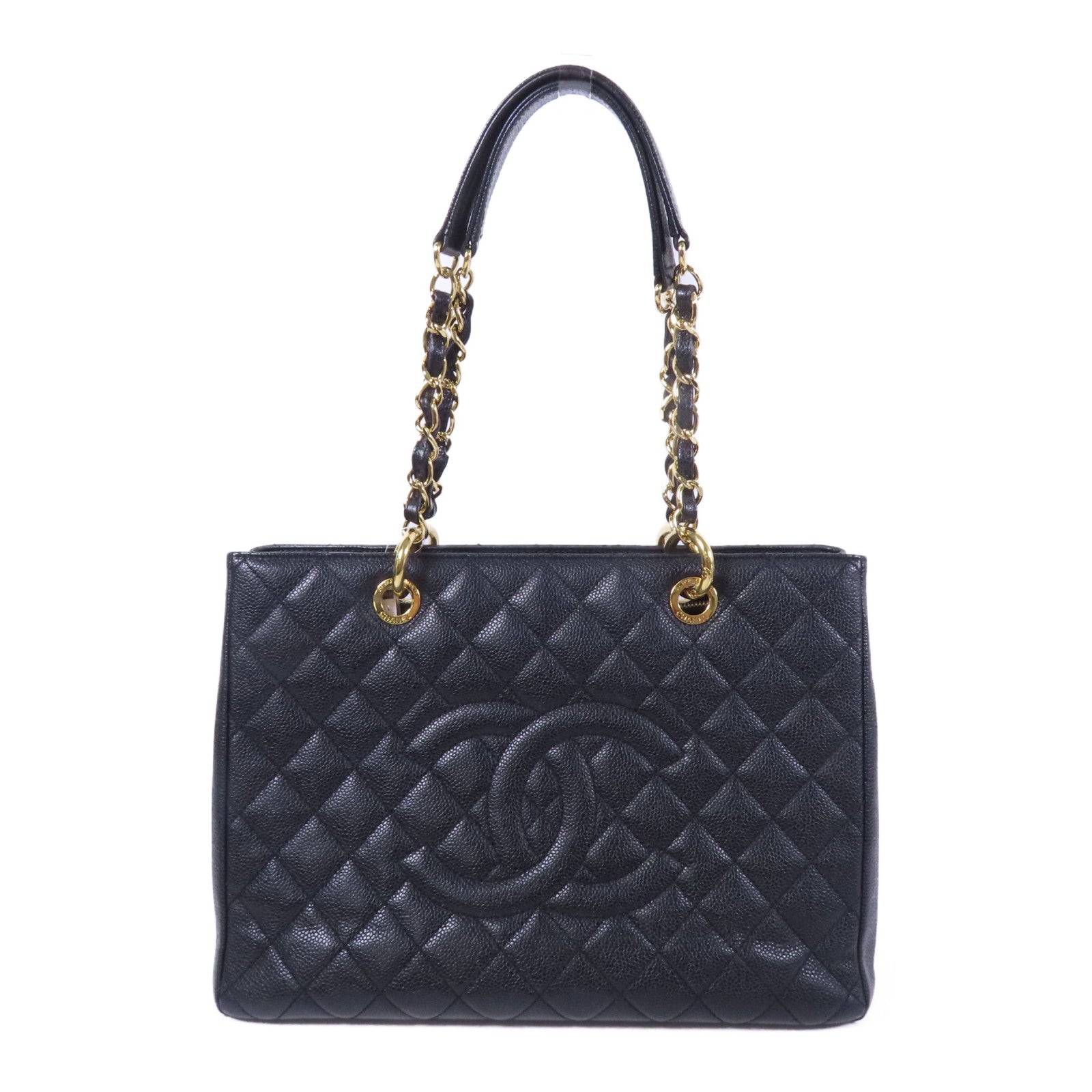 CHANEL 牛皮皮革GST Grand Shopping Tote Bag金扣鏈帶肩背袋