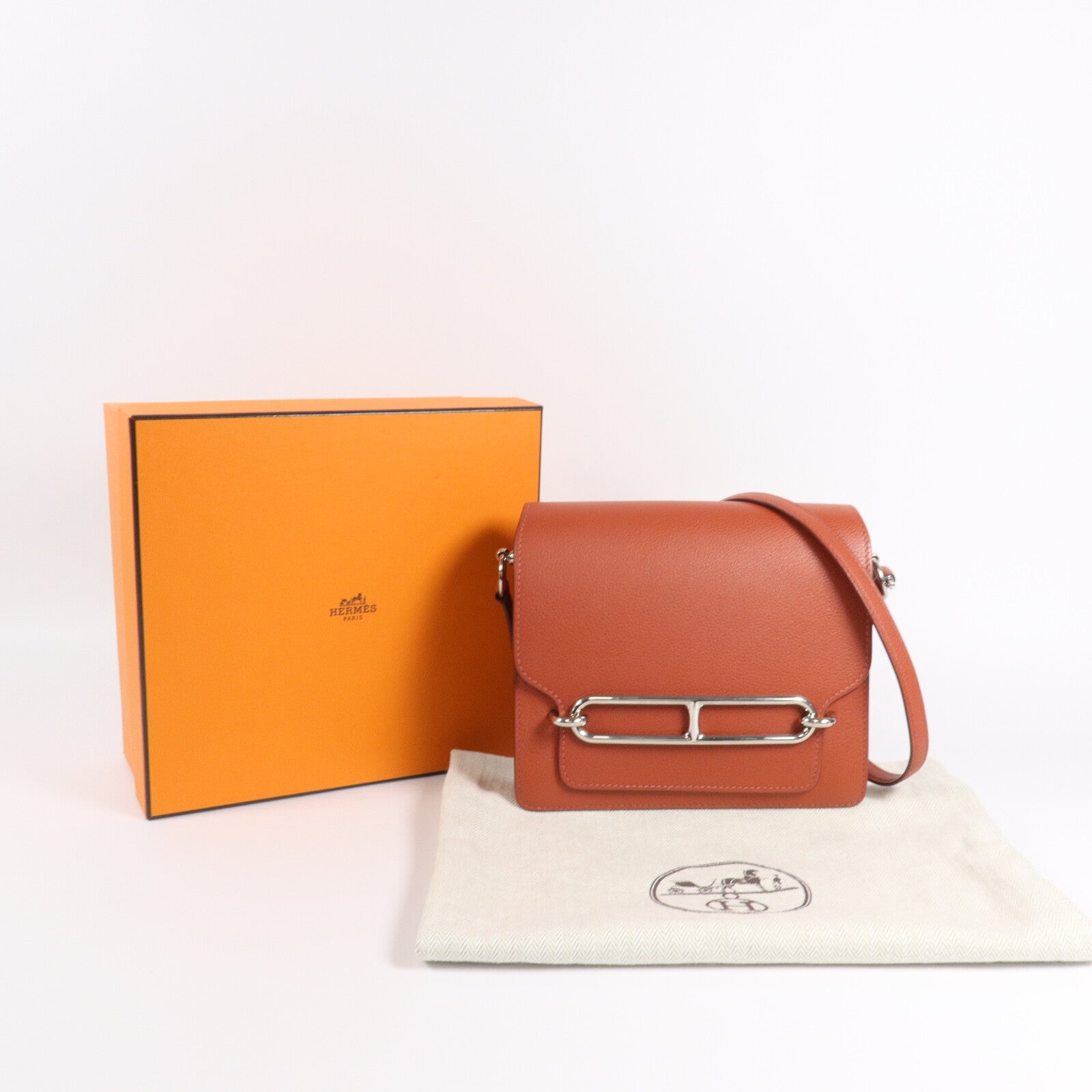 HERMES Evercolor皮革Mini Roulis肩背袋Brique/Caramel