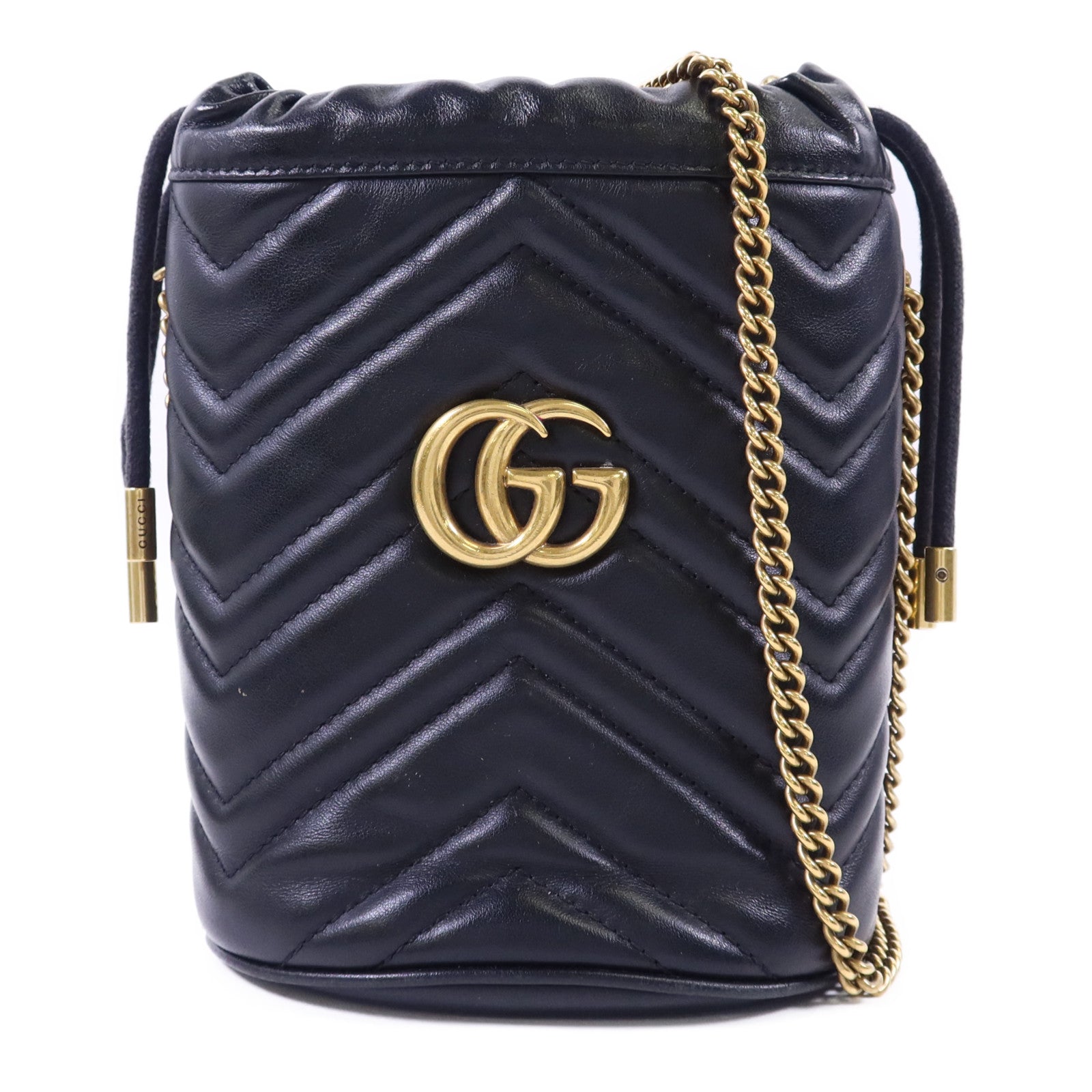 GUCCI 【激減優惠】皮革GG Marmont Bucket金扣鏈帶肩背袋