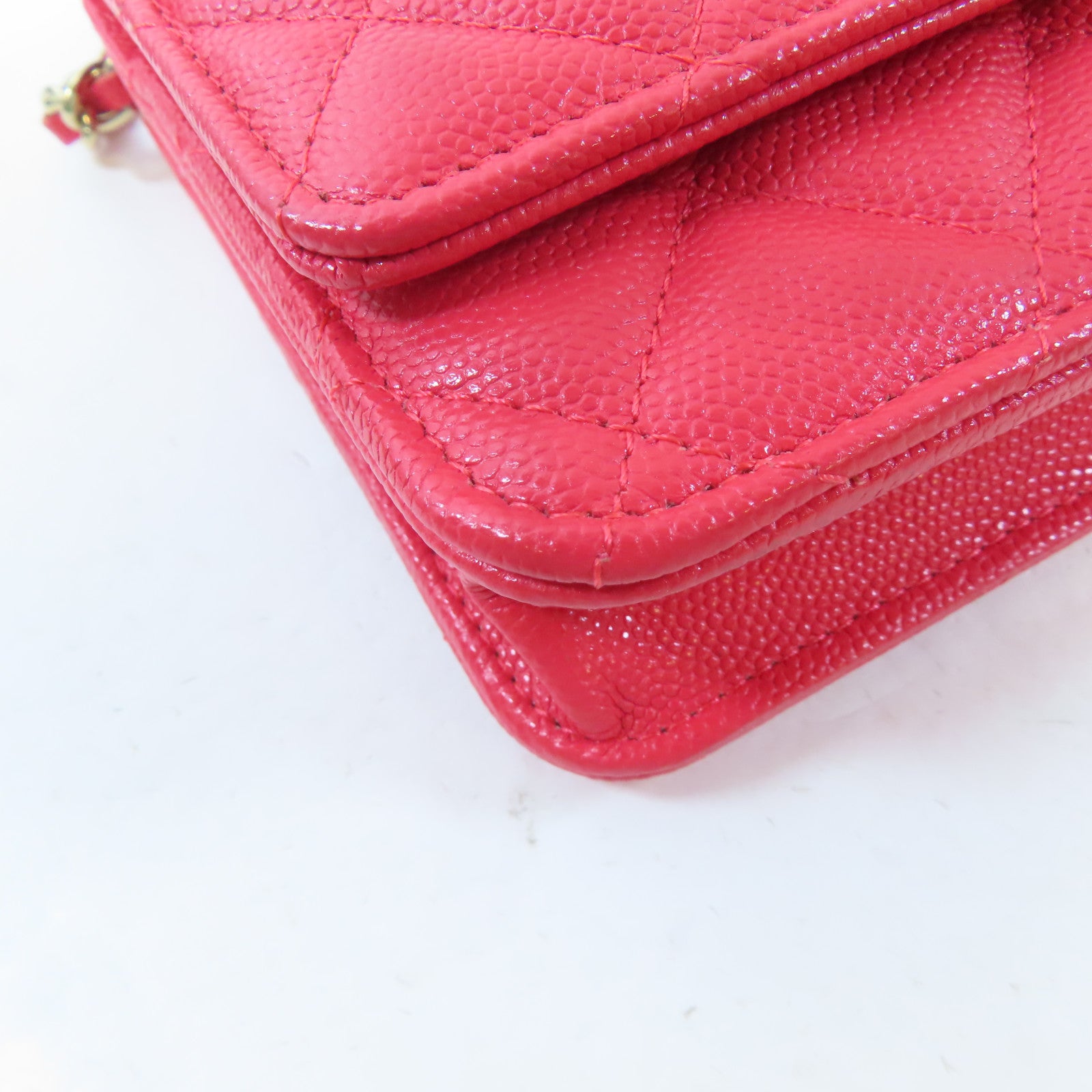 CHANEL 菱格牛皮皮革WOC Wallet On Chain金扣鏈帶肩背袋粉紅色