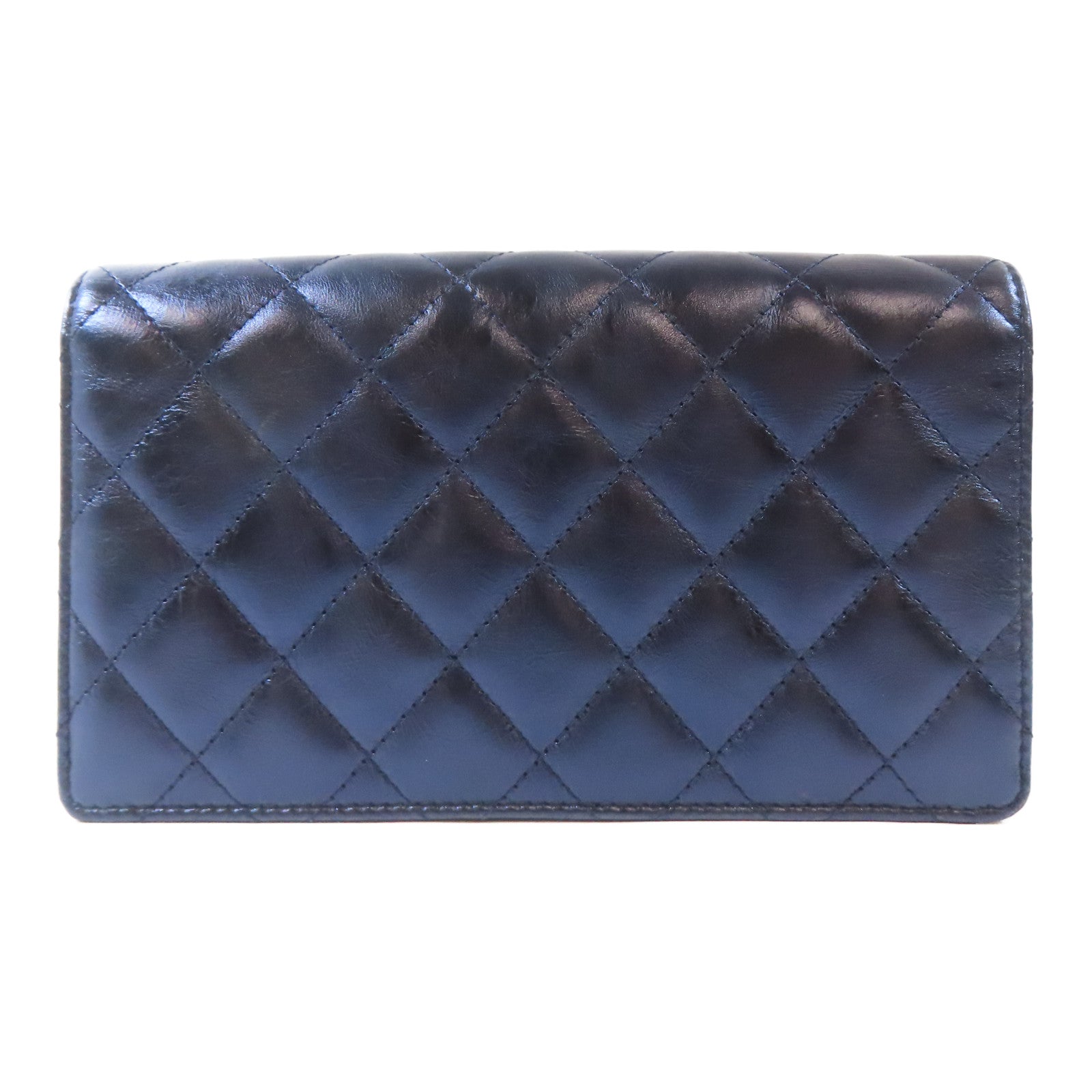 CHANEL 【激減優惠】菱格牛皮皮革Long Wallet銀扣長錢包藍色