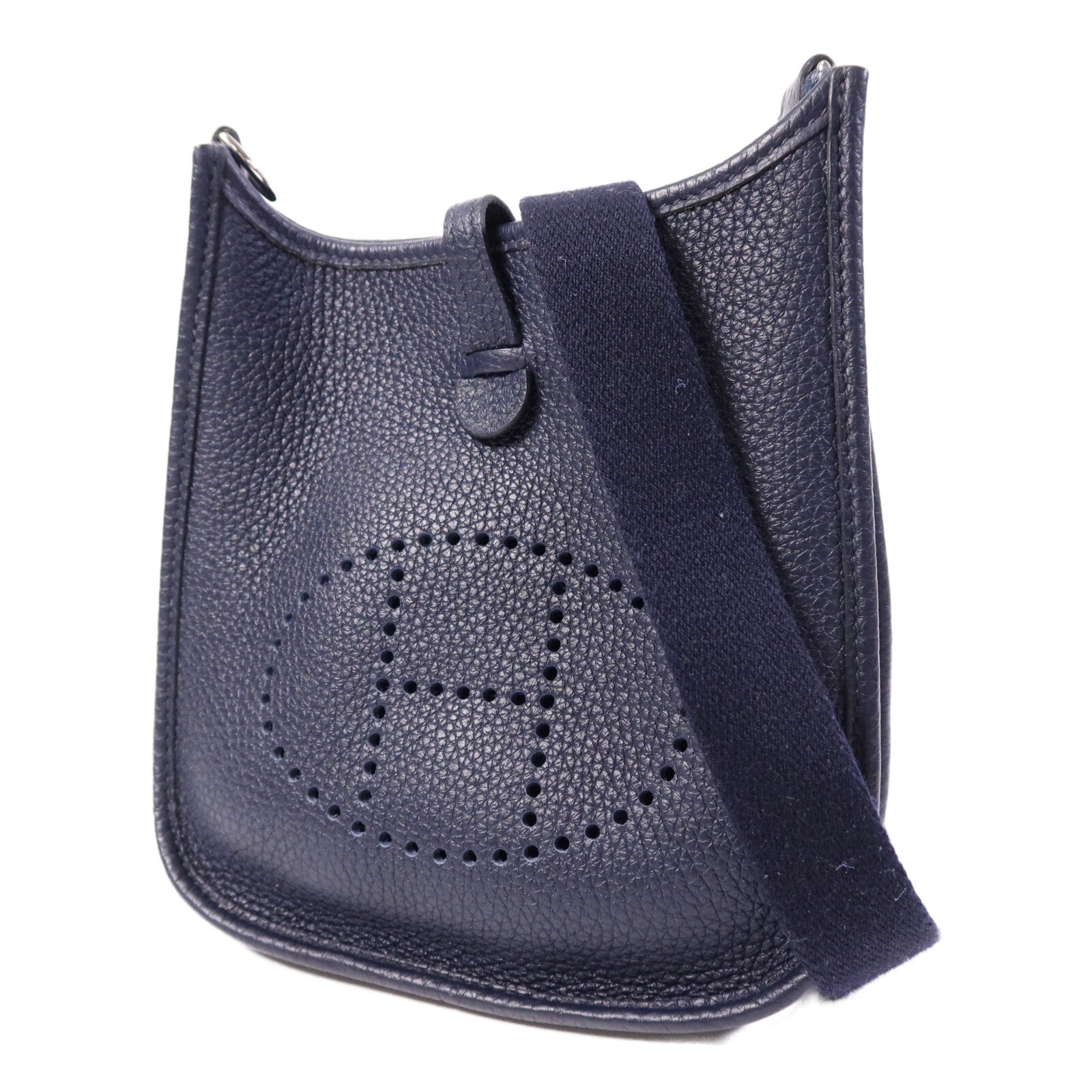 HERMES Clemence皮革Evelyne TPM銀扣肩背袋Bleu Nuit