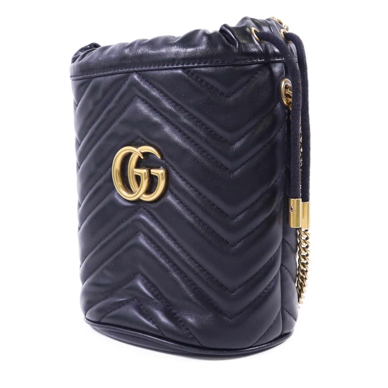 GUCCI 【激減優惠】皮革GG Marmont Bucket金扣鏈帶肩背袋