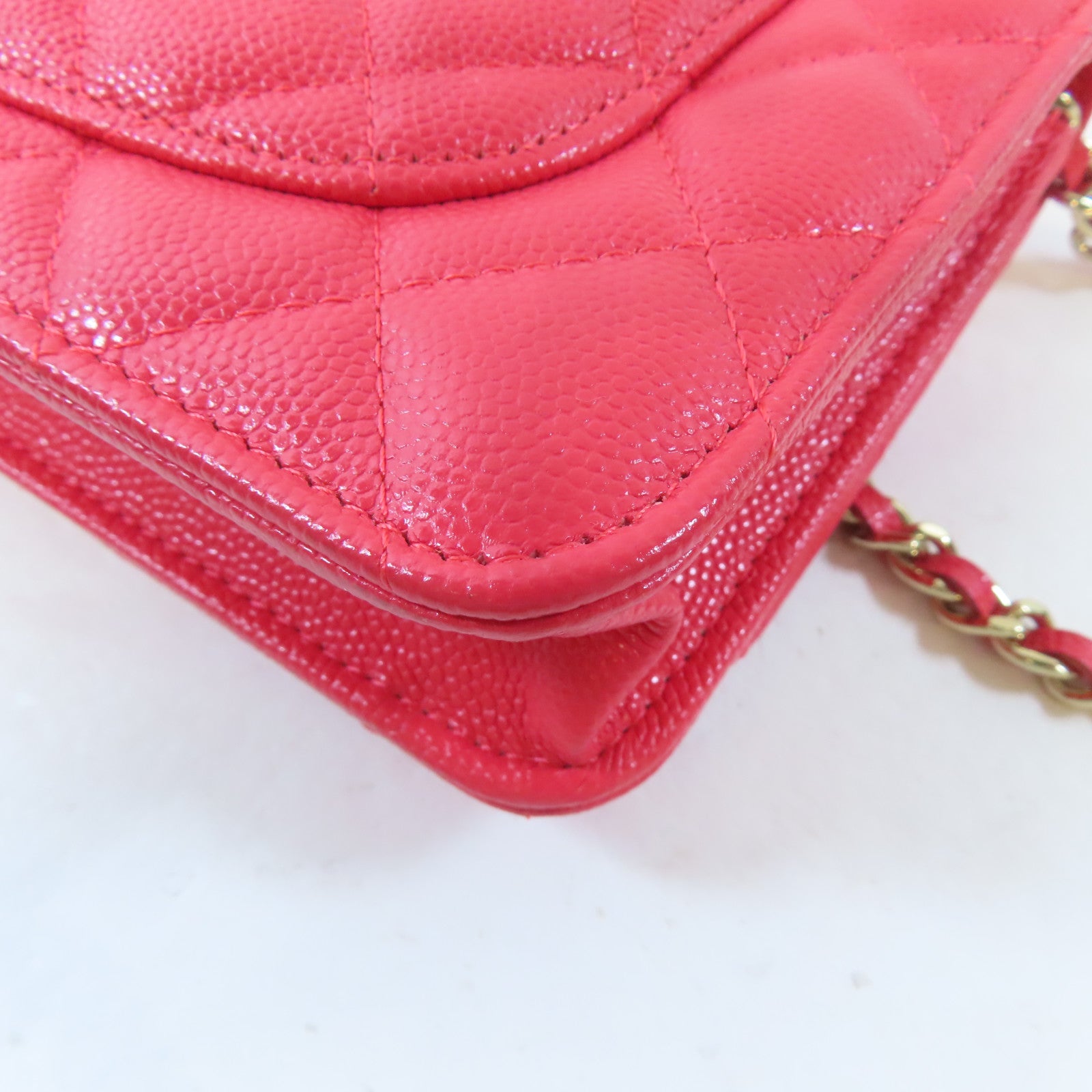 CHANEL 菱格牛皮皮革WOC Wallet On Chain金扣鏈帶肩背袋粉紅色