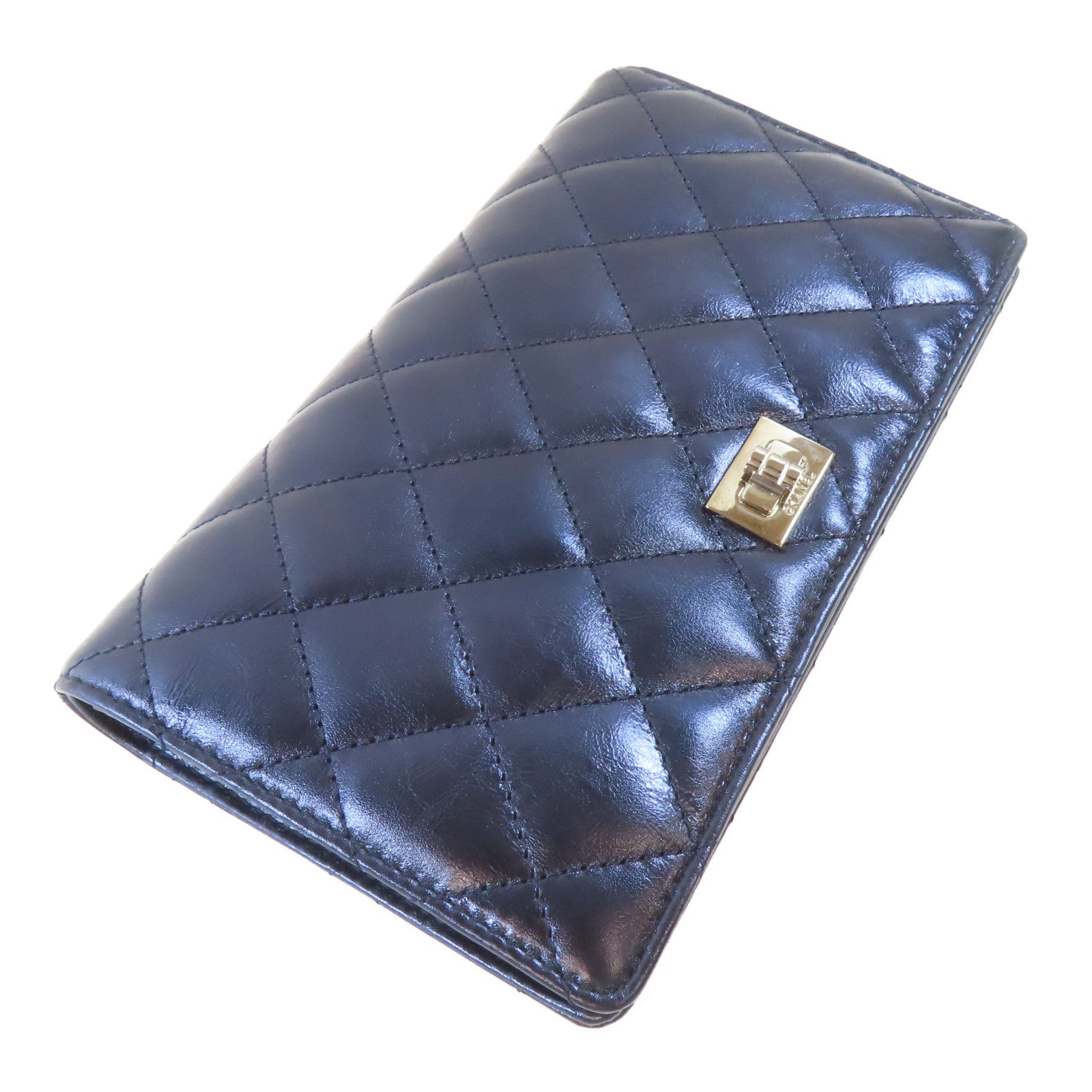 CHANEL 【激減優惠】菱格牛皮皮革Long Wallet銀扣長錢包藍色