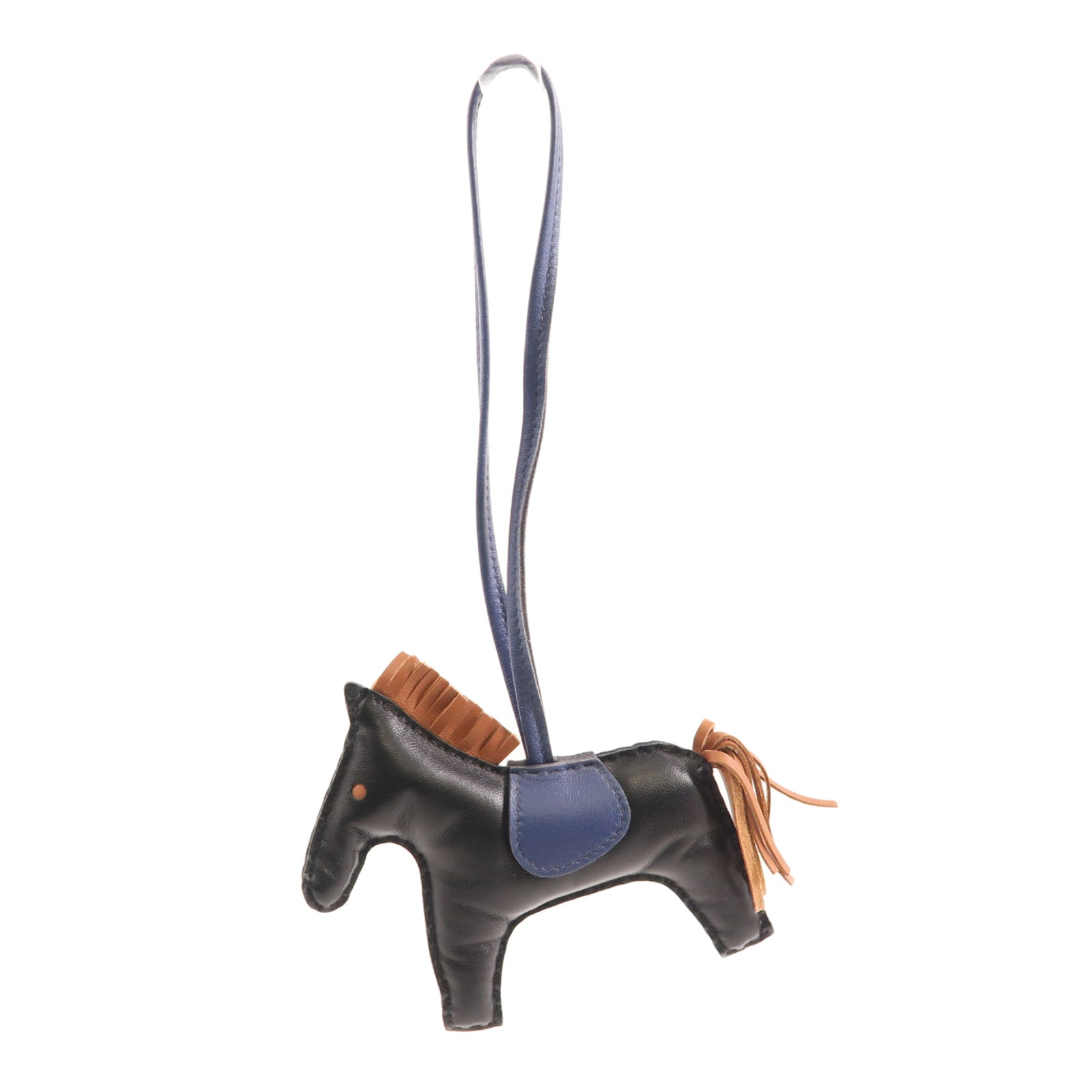 HERMES Rodeo MM Charm Milo Lambskin Leather Black Navy Brown