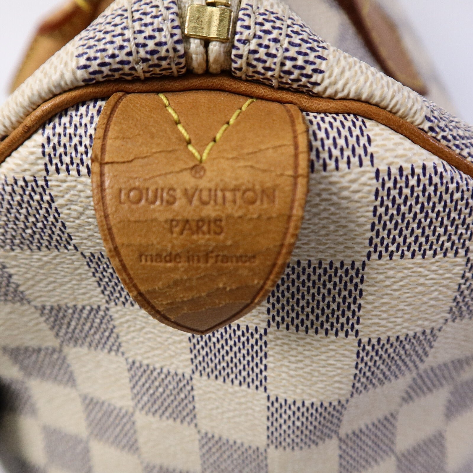 LOUIS VUITTON Damier Azur Speedy 30金扣手挽袋白色
