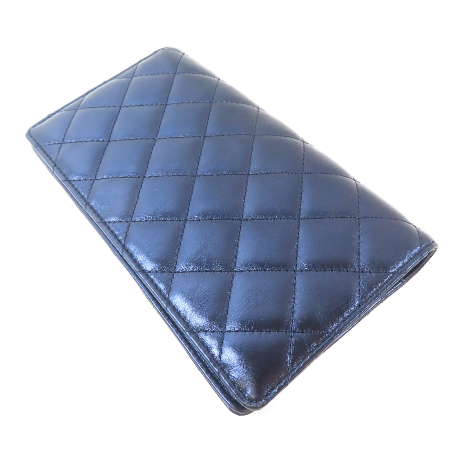 CHANEL 【激減優惠】菱格牛皮皮革Long Wallet銀扣長錢包藍色