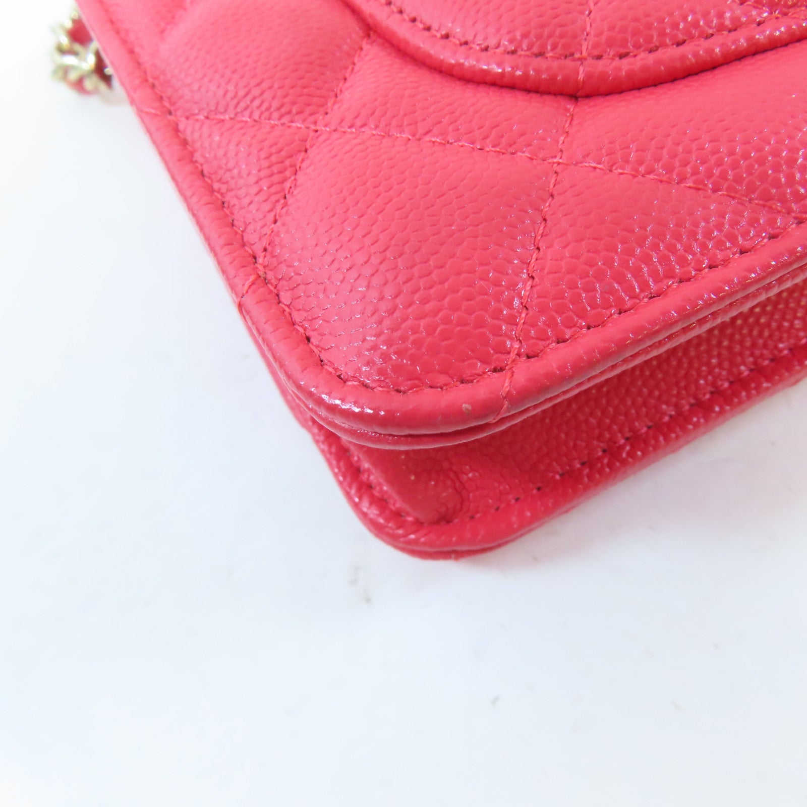CHANEL 菱格牛皮皮革WOC Wallet On Chain金扣鏈帶肩背袋粉紅色