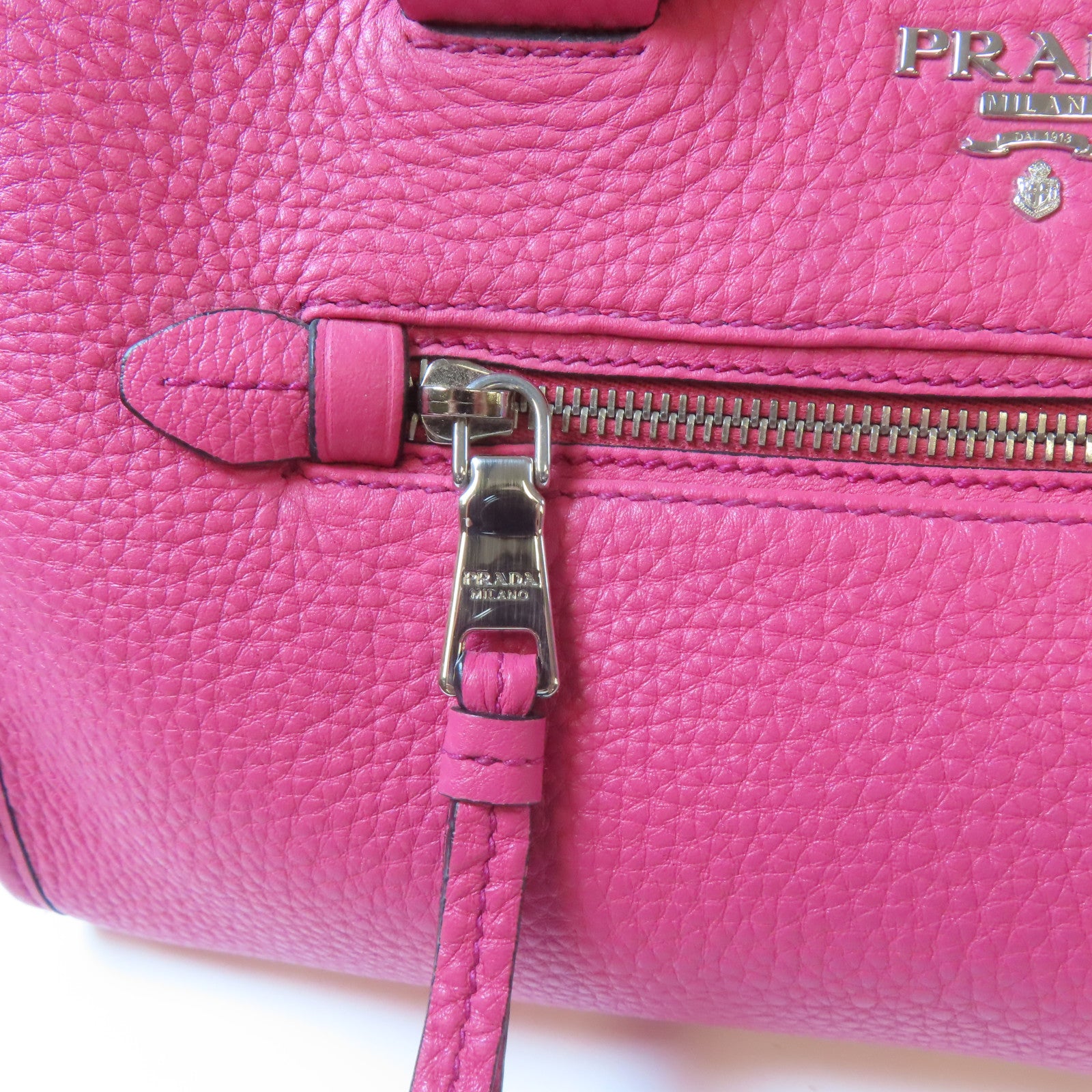PRADA 【激減優惠】牛皮皮革Shoulder Bag銀扣手挽肩背兩用袋桃紅色