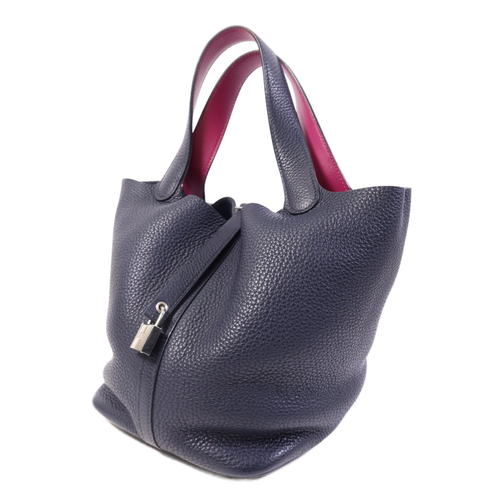 HERMES 【激減優惠】Togo皮革Picotin MM銀扣手挽袋Bleu Nuit/Rose Pourpre