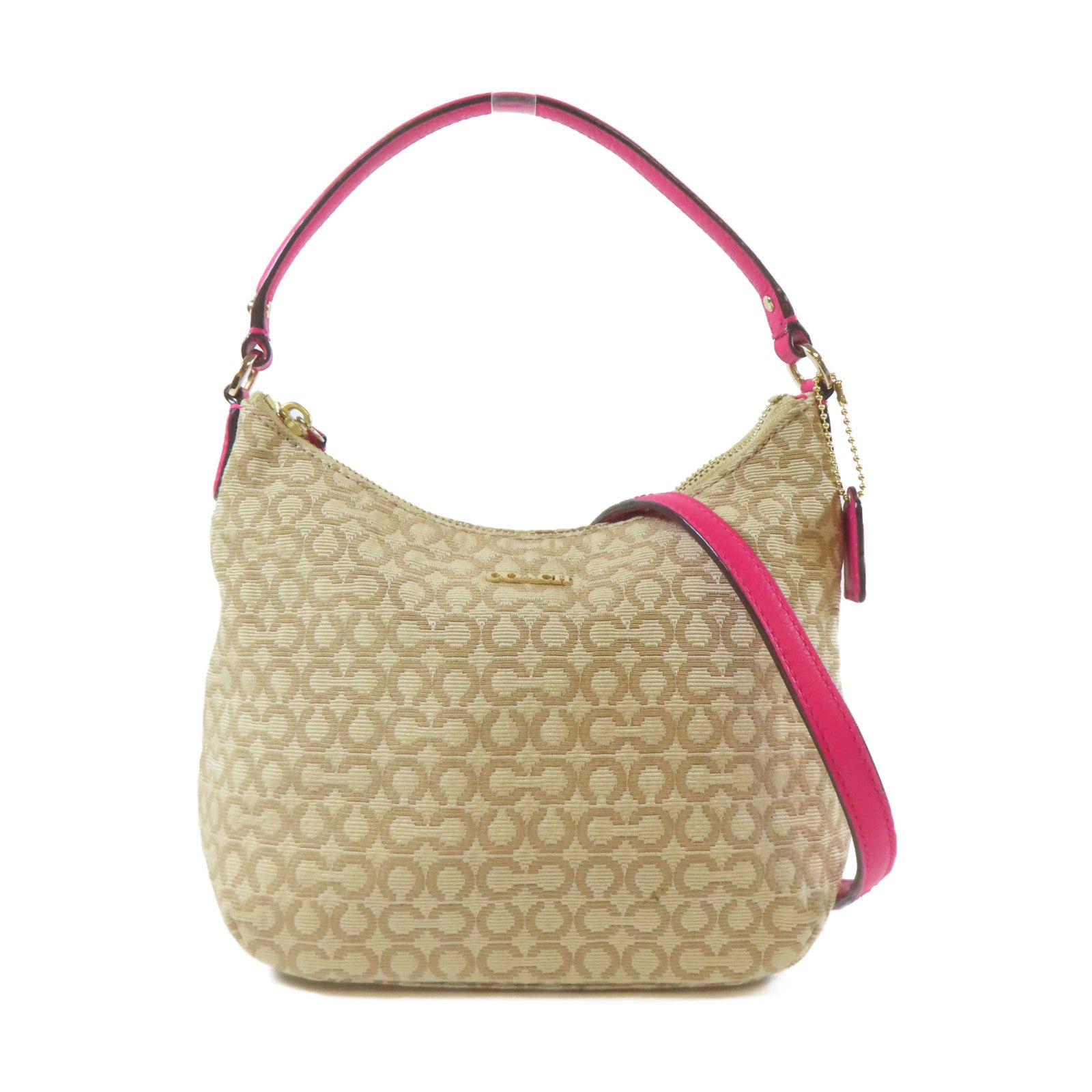 COACH 【激減優惠】帆布2 Way Shoulder金扣手挽肩背兩用袋啡色/粉紅色
