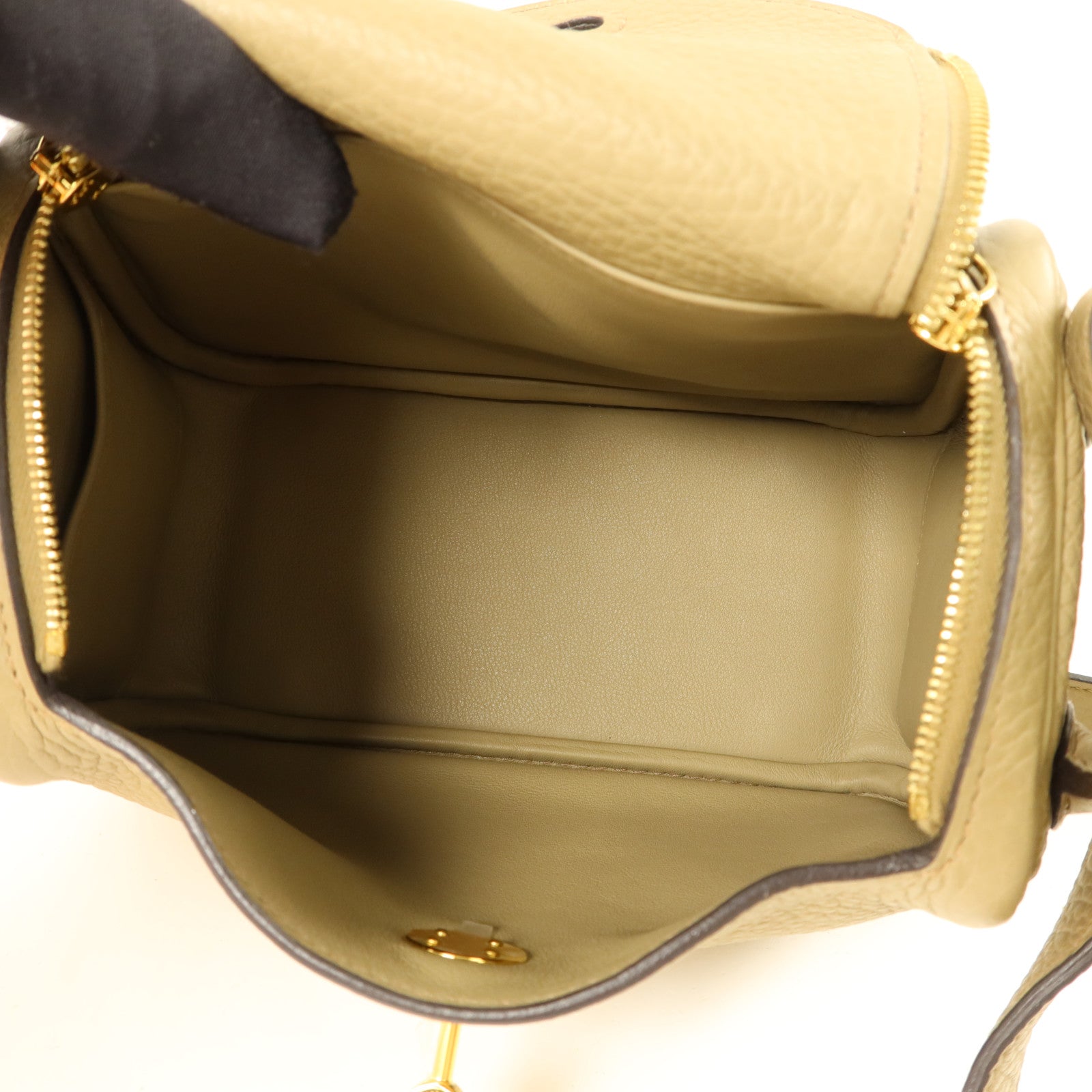HERMES Clemence皮革Mini Lindy金扣手挽肩背兩用袋Beige Marfa