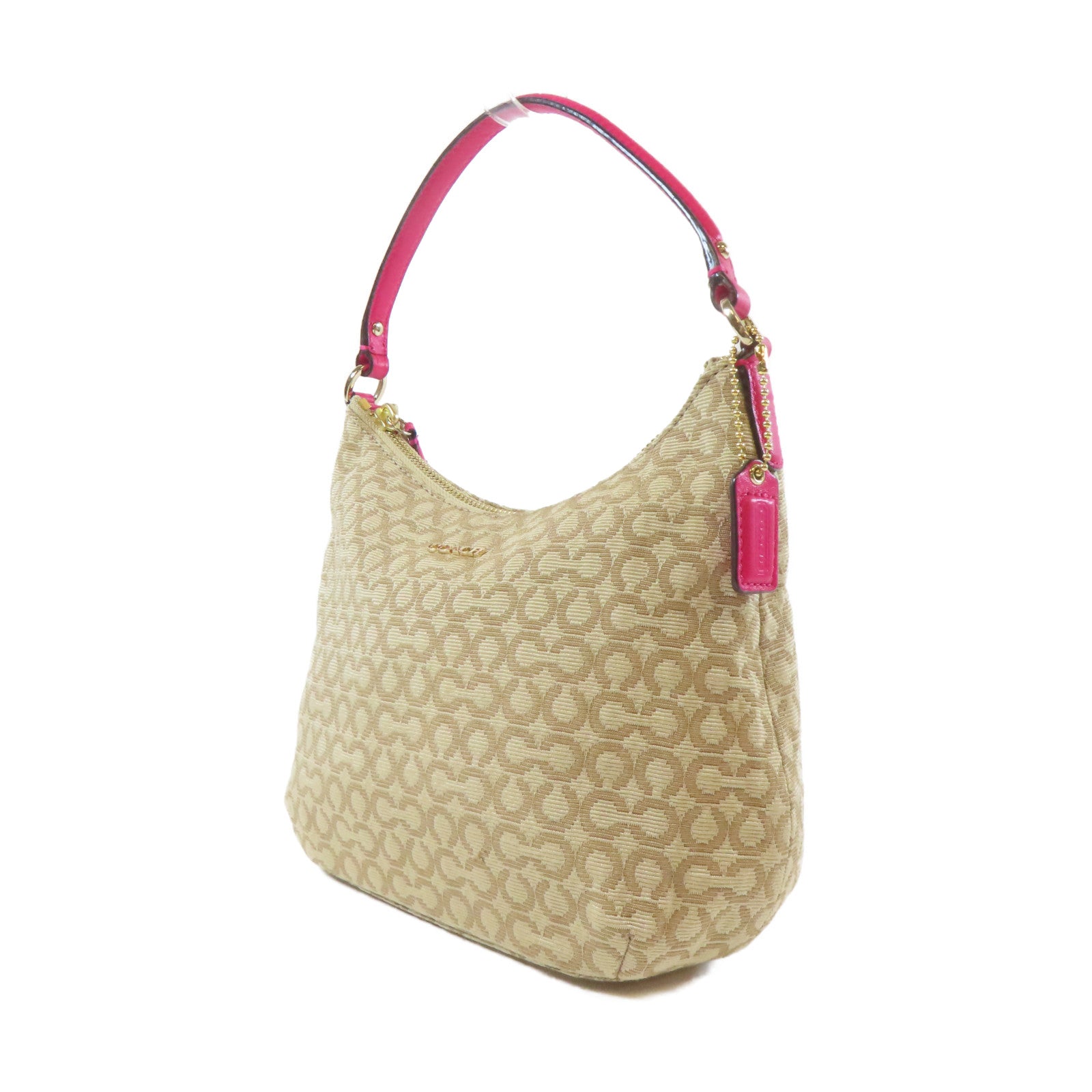 COACH 【激減優惠】帆布2 Way Shoulder金扣手挽肩背兩用袋啡色/粉紅色