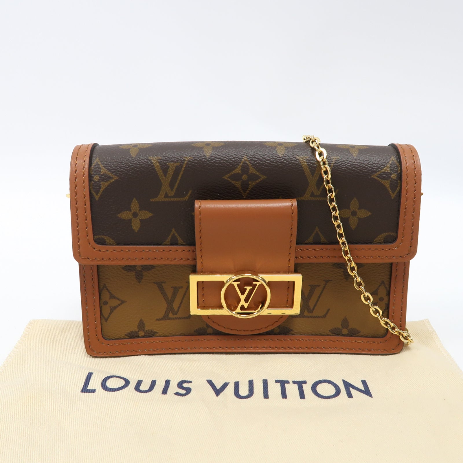LOUIS VUITTON 【激減優惠】Monogram Dauphine Chain Wallet金扣鏈帶肩背袋啡色
