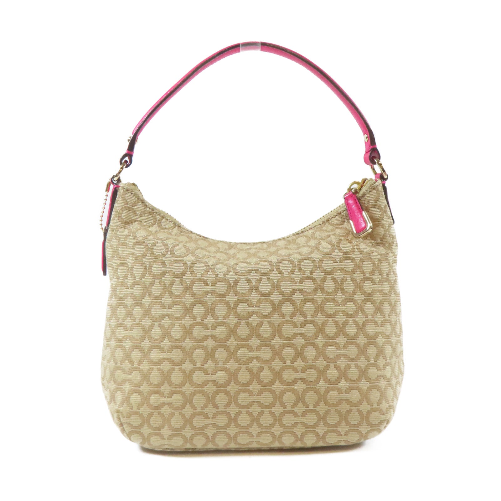 COACH 【激減優惠】帆布2 Way Shoulder金扣手挽肩背兩用袋啡色/粉紅色