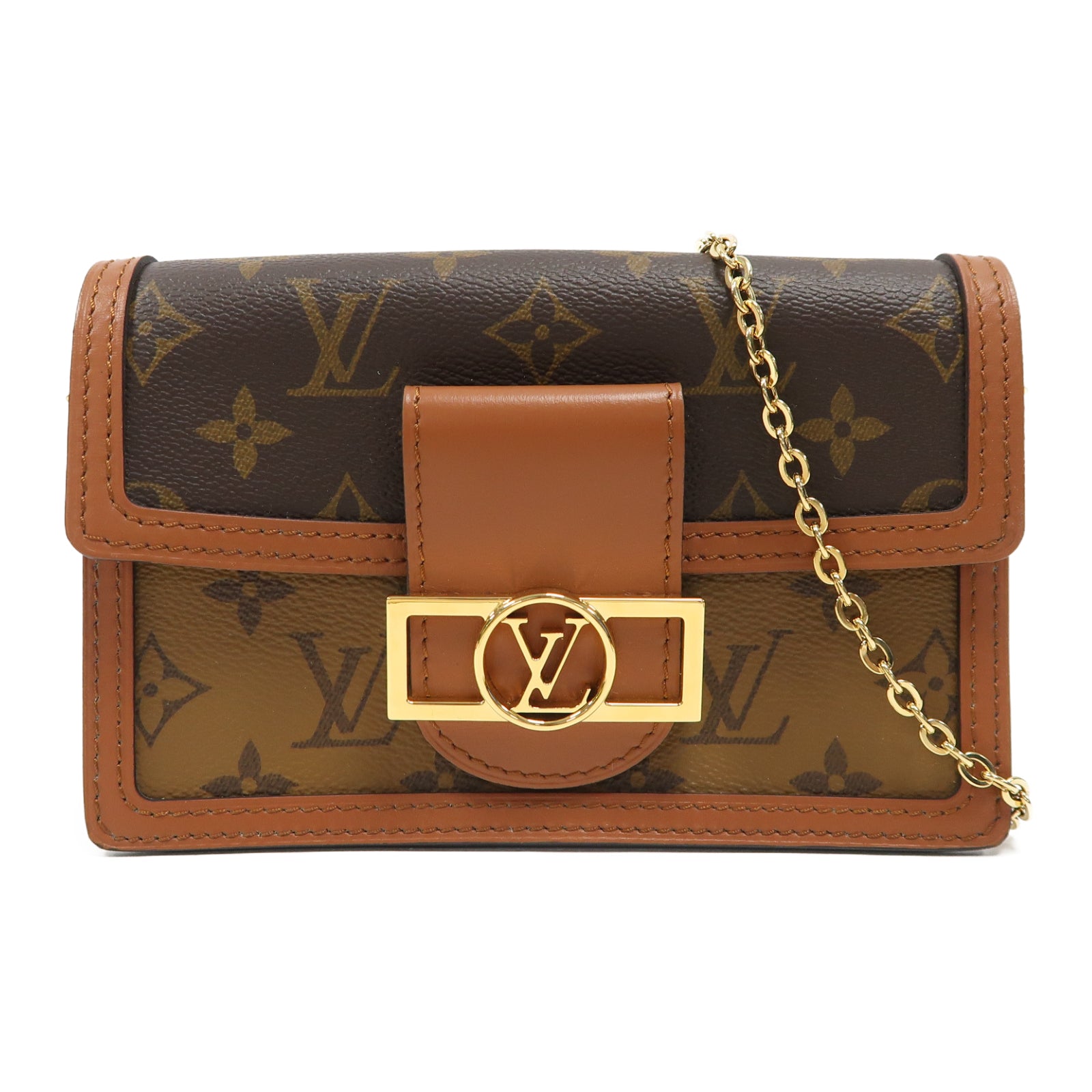 LOUIS VUITTON 【激減優惠】Monogram Dauphine Chain Wallet金扣鏈帶肩背袋啡色