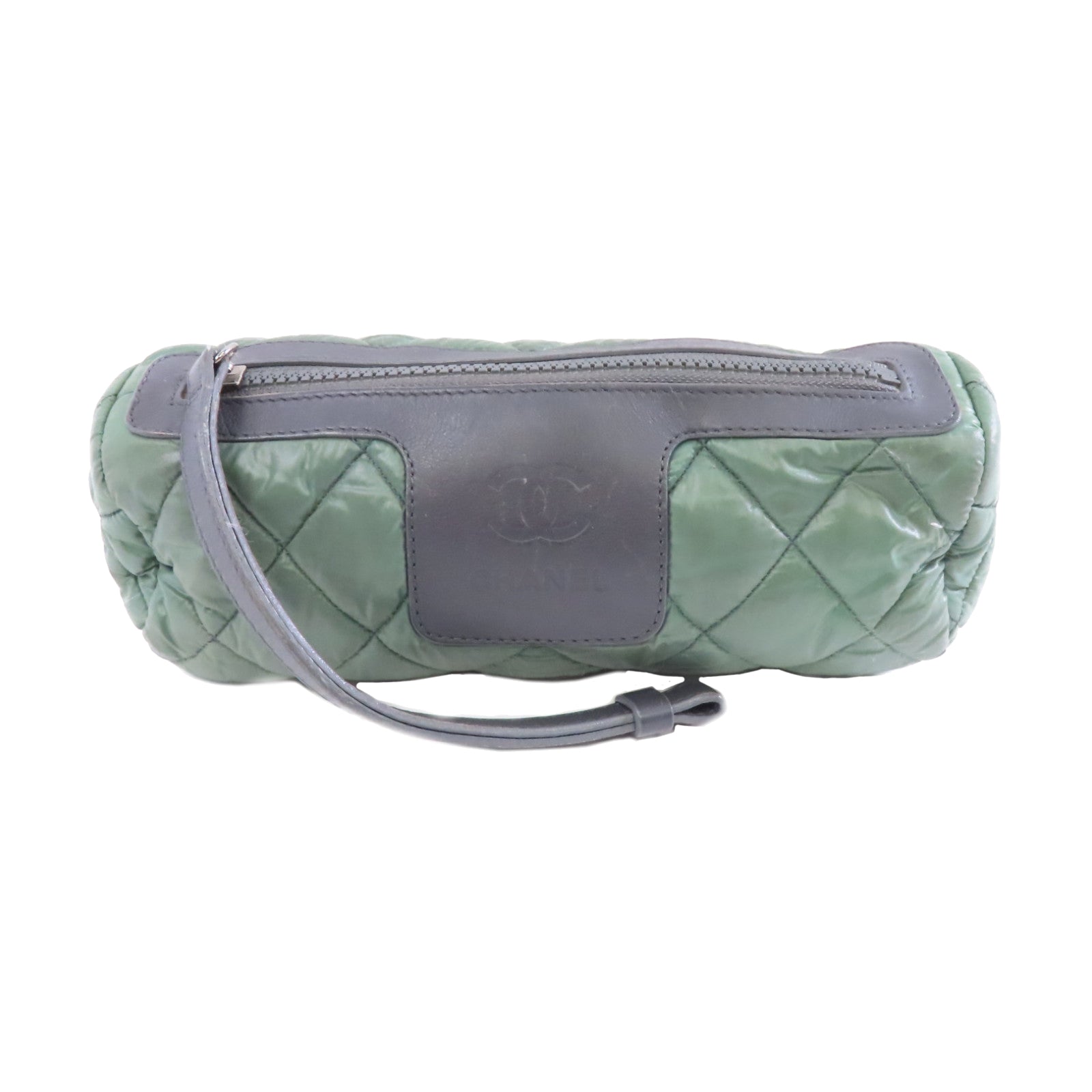 CHANEL 菱格尼龍Clutch Bag銀扣手拿包綠色