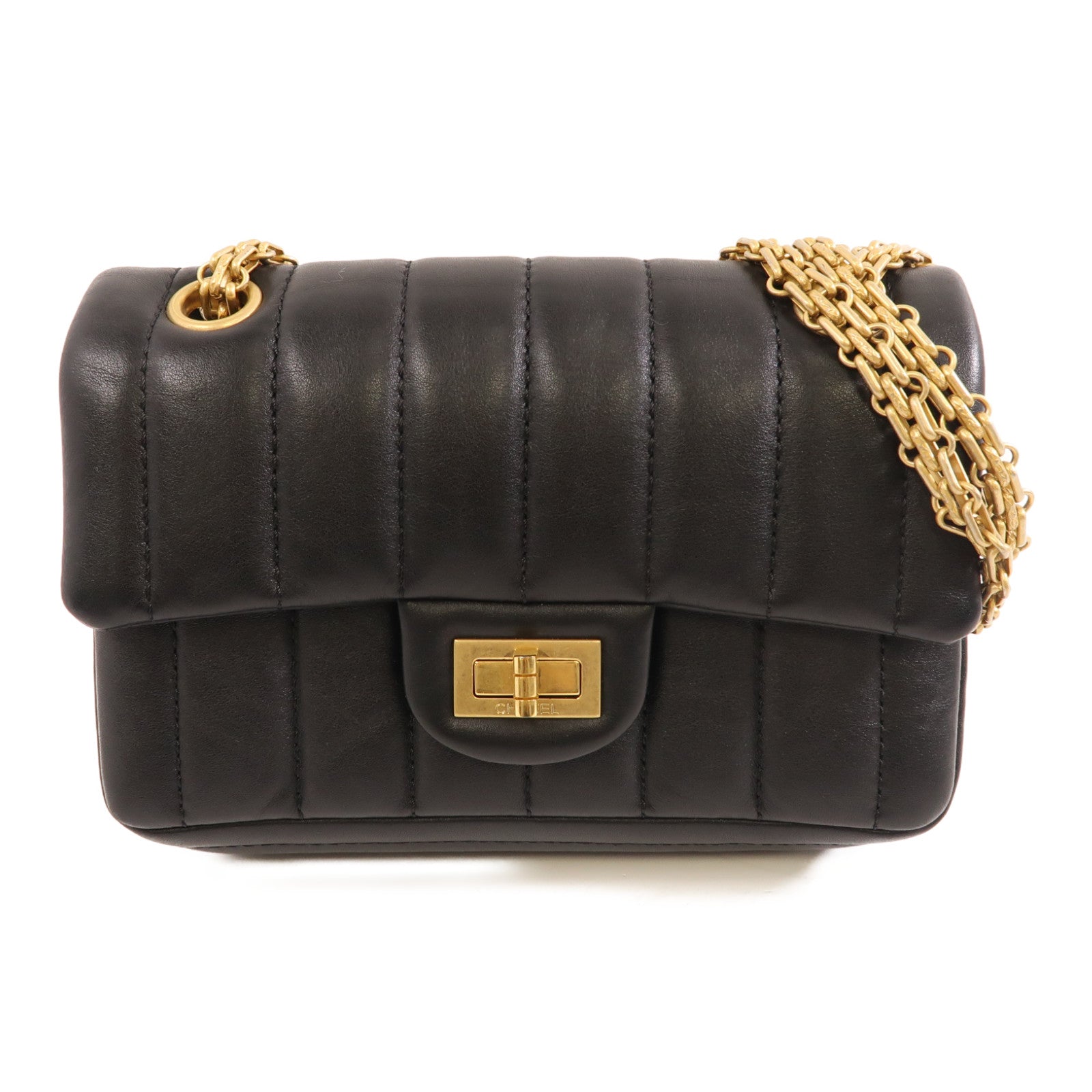 CHANEL 【激減優惠】皮革2.55 Mini金扣鏈帶肩背袋黑色
