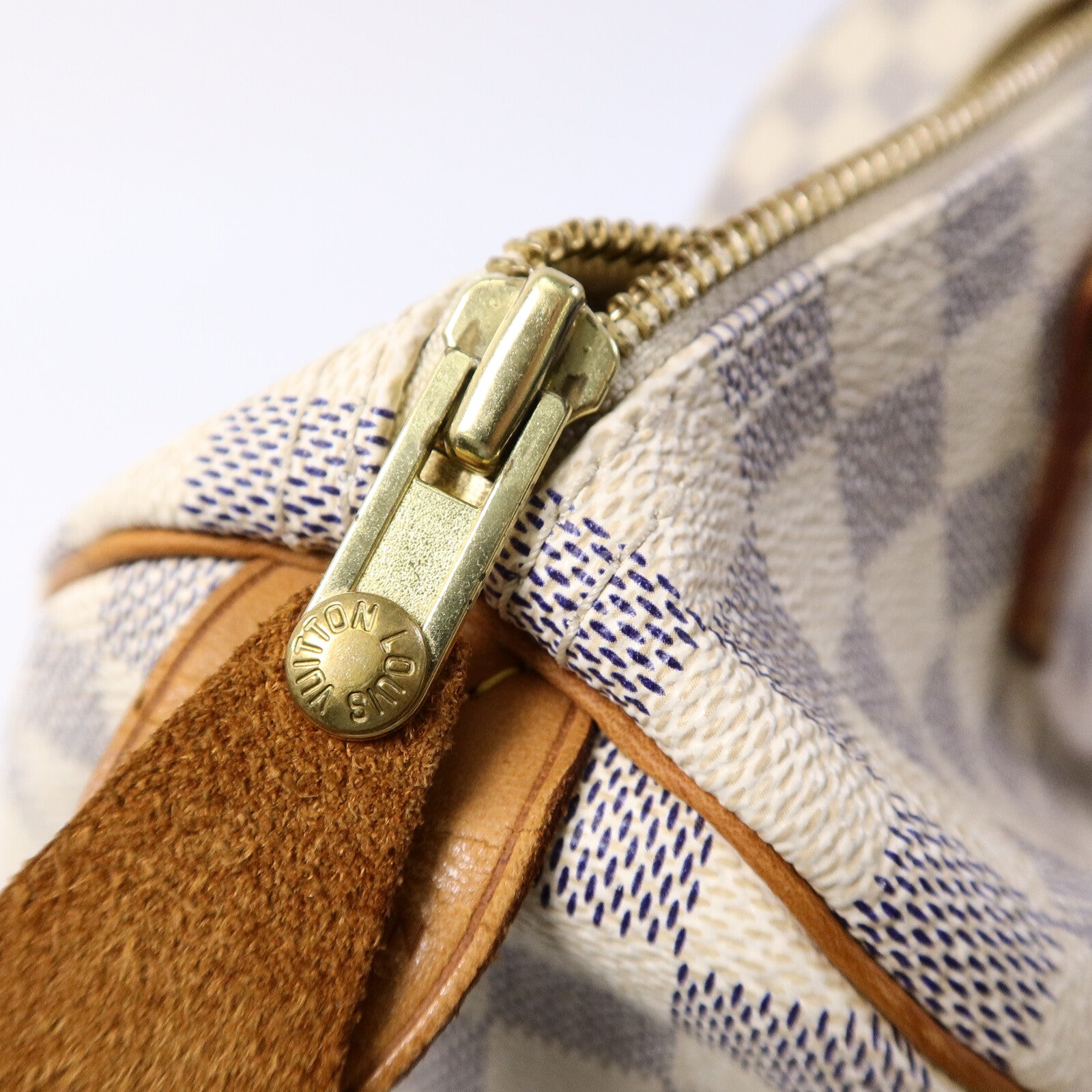 LOUIS VUITTON Damier Azur Speedy 30金扣手挽袋白色