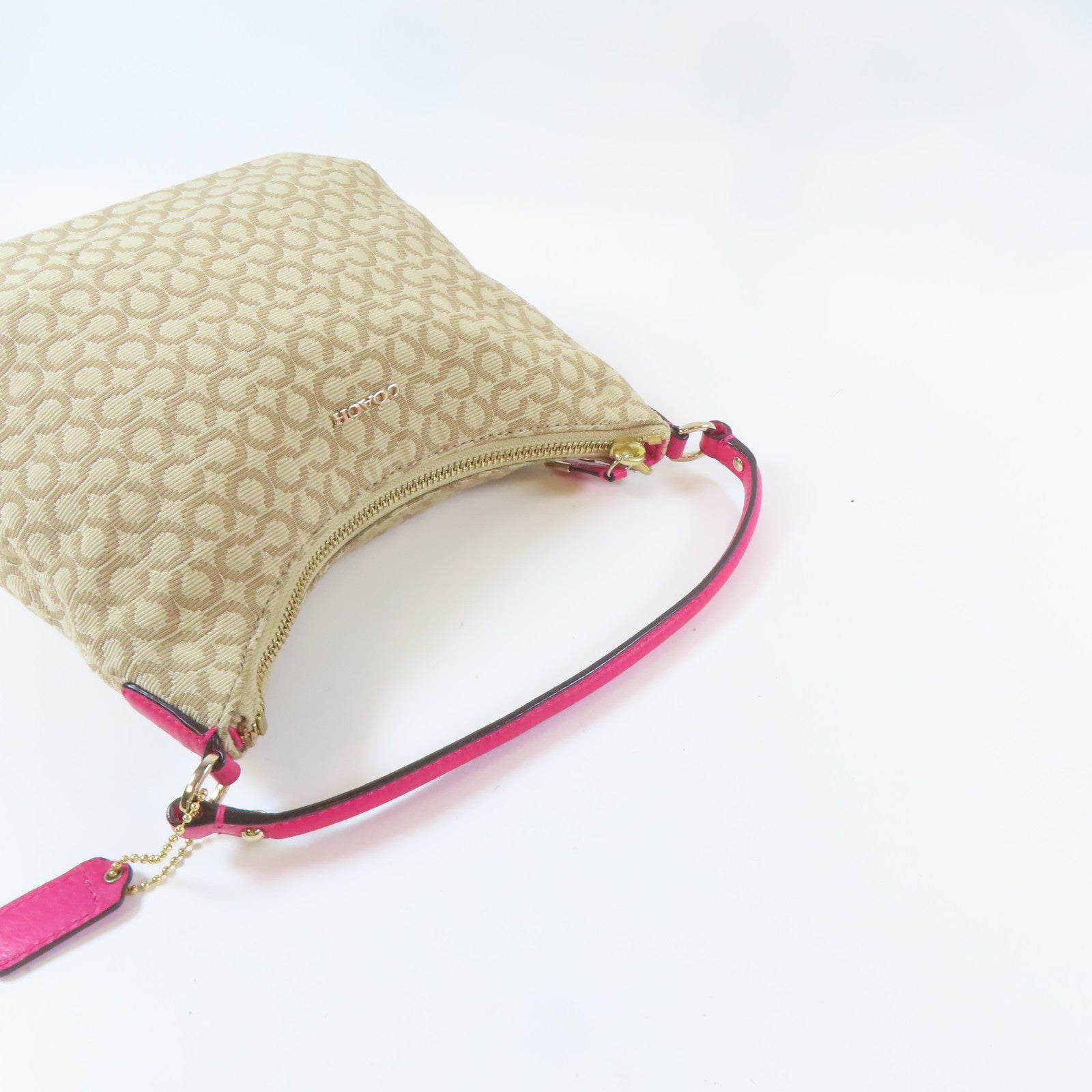 COACH 【激減優惠】帆布2 Way Shoulder金扣手挽肩背兩用袋啡色/粉紅色