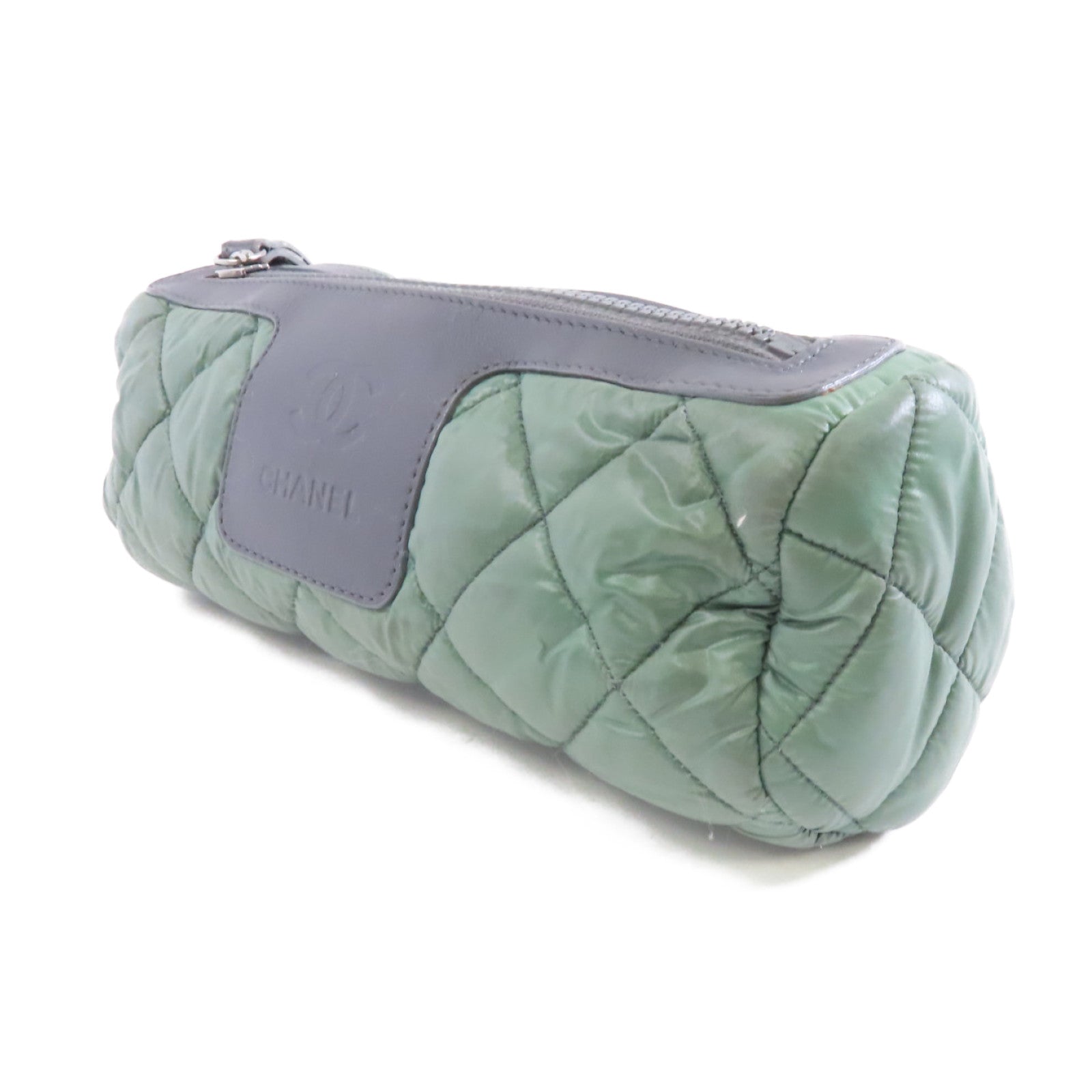 CHANEL 菱格尼龍Clutch Bag銀扣手拿包綠色
