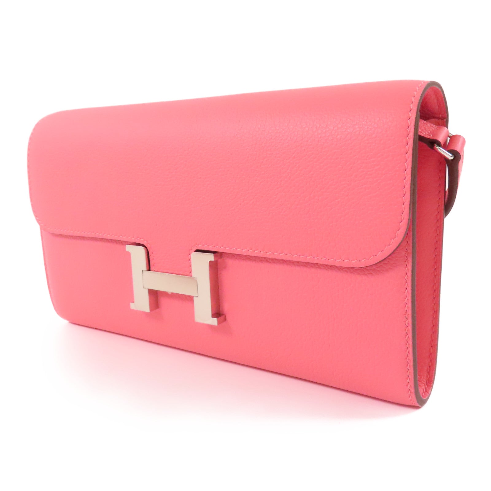 HERMES Evercolor皮革Constance To Go銀扣肩背袋Roze Azalee